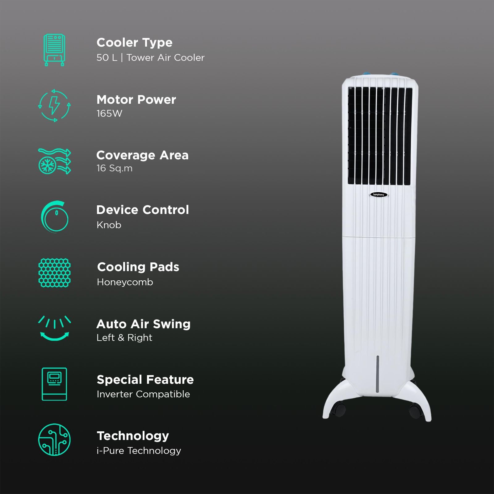 Symphony Diet 50T 50 Litres Tower Air Cooler with i-Pure Technology (Cool Flow Dispenser, White)_3