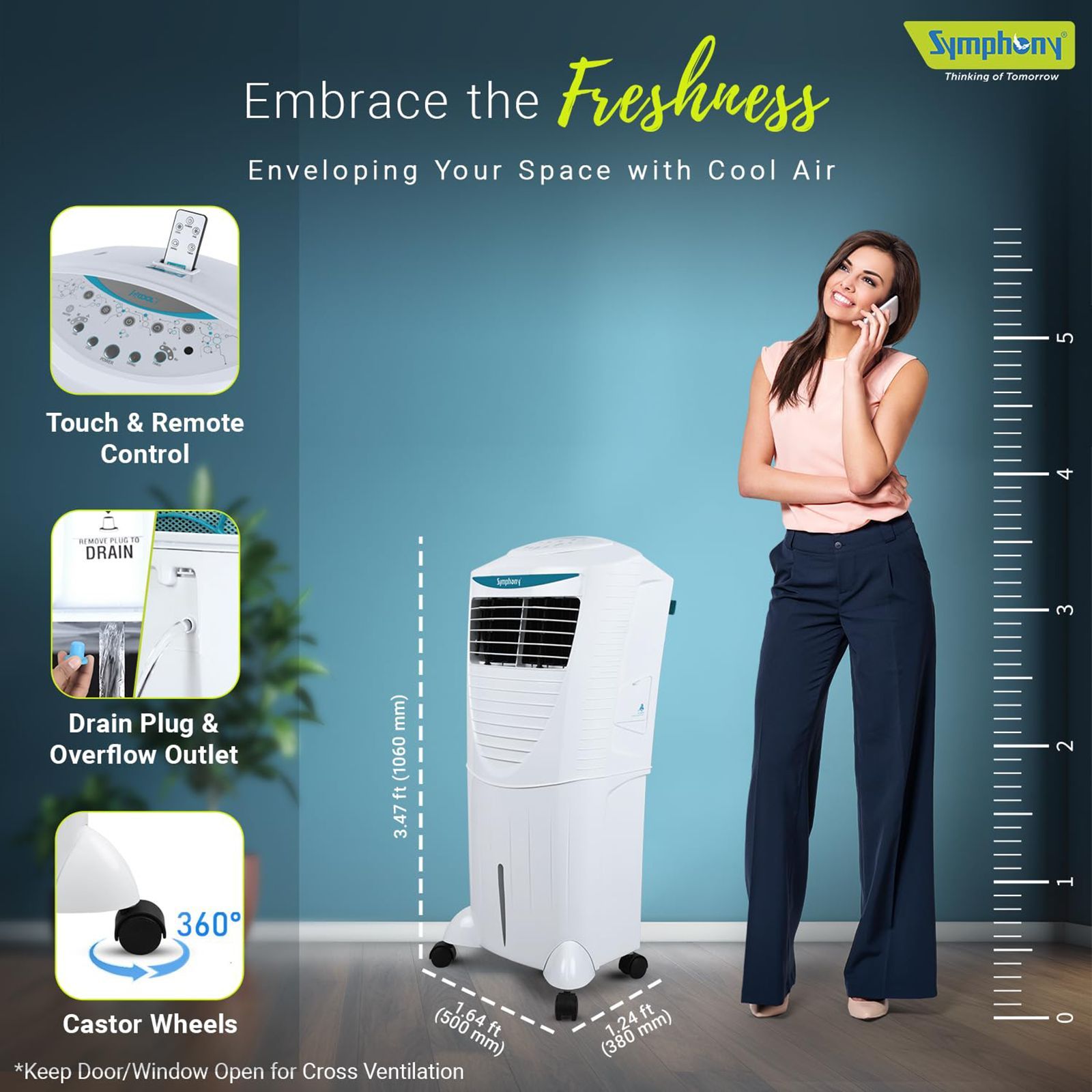 Symphony HiCool 45i 45 Litres Room Air Cooler with Multi-Function Remote (Touch Control Panel, White)_10