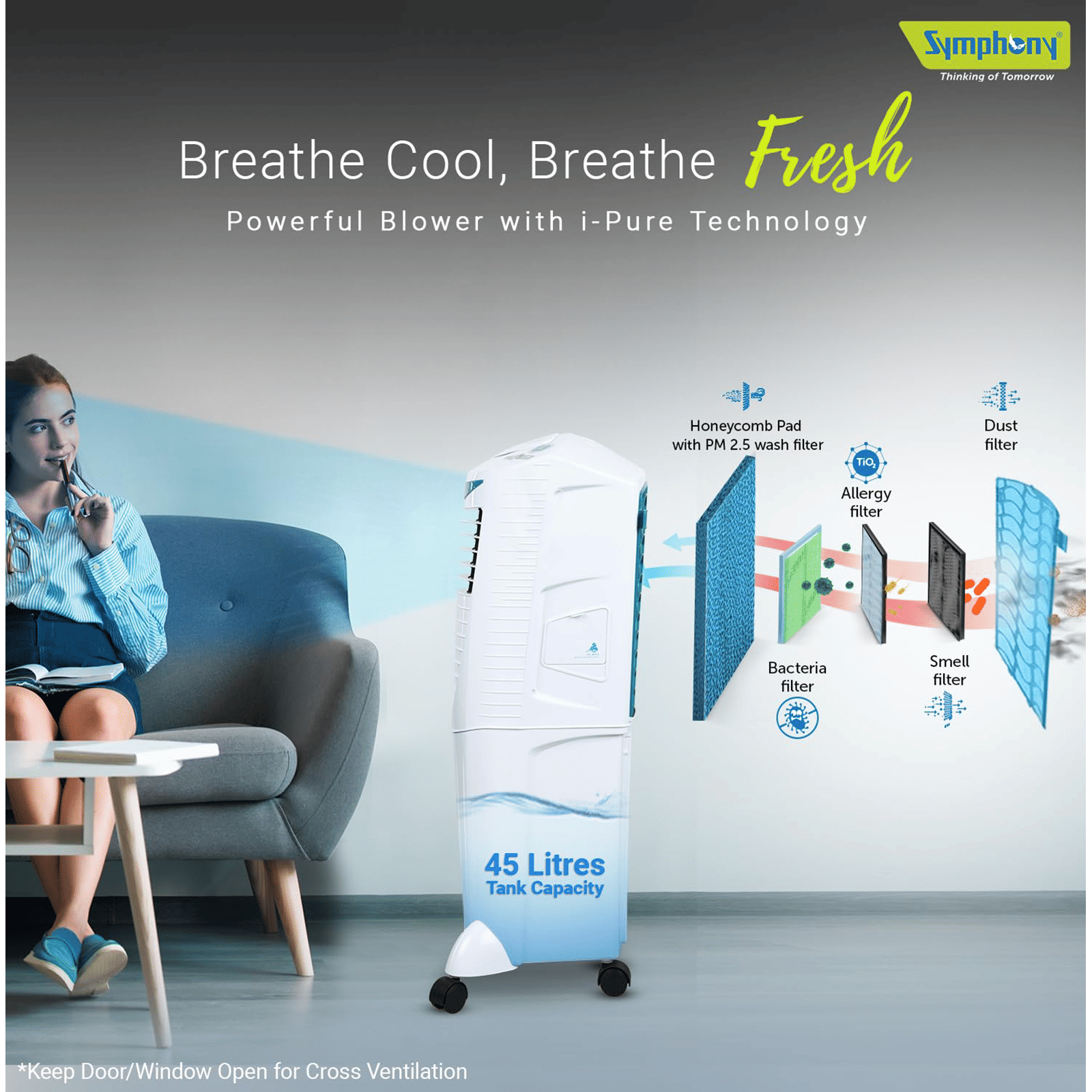 Symphony HiCool 45i 45 Litres Room Air Cooler with Multi-Function Remote (Touch Control Panel, White)_11