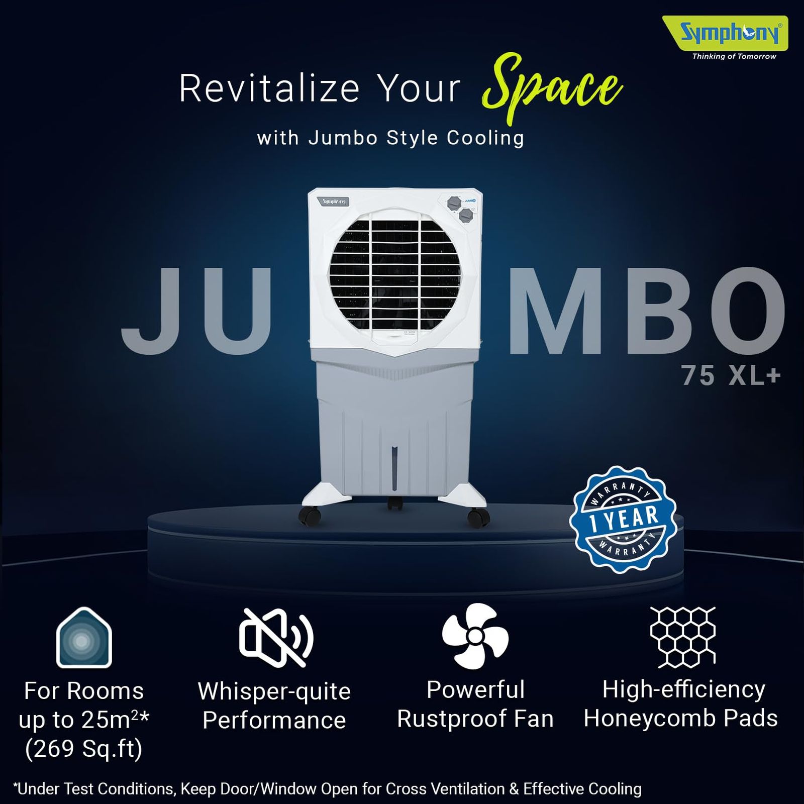 Symphony Jumbo 75XL+ 75 Litres Desert Air Cooler with Whisper-Quiet Operation (Cool Flow Dispenser, White)_13