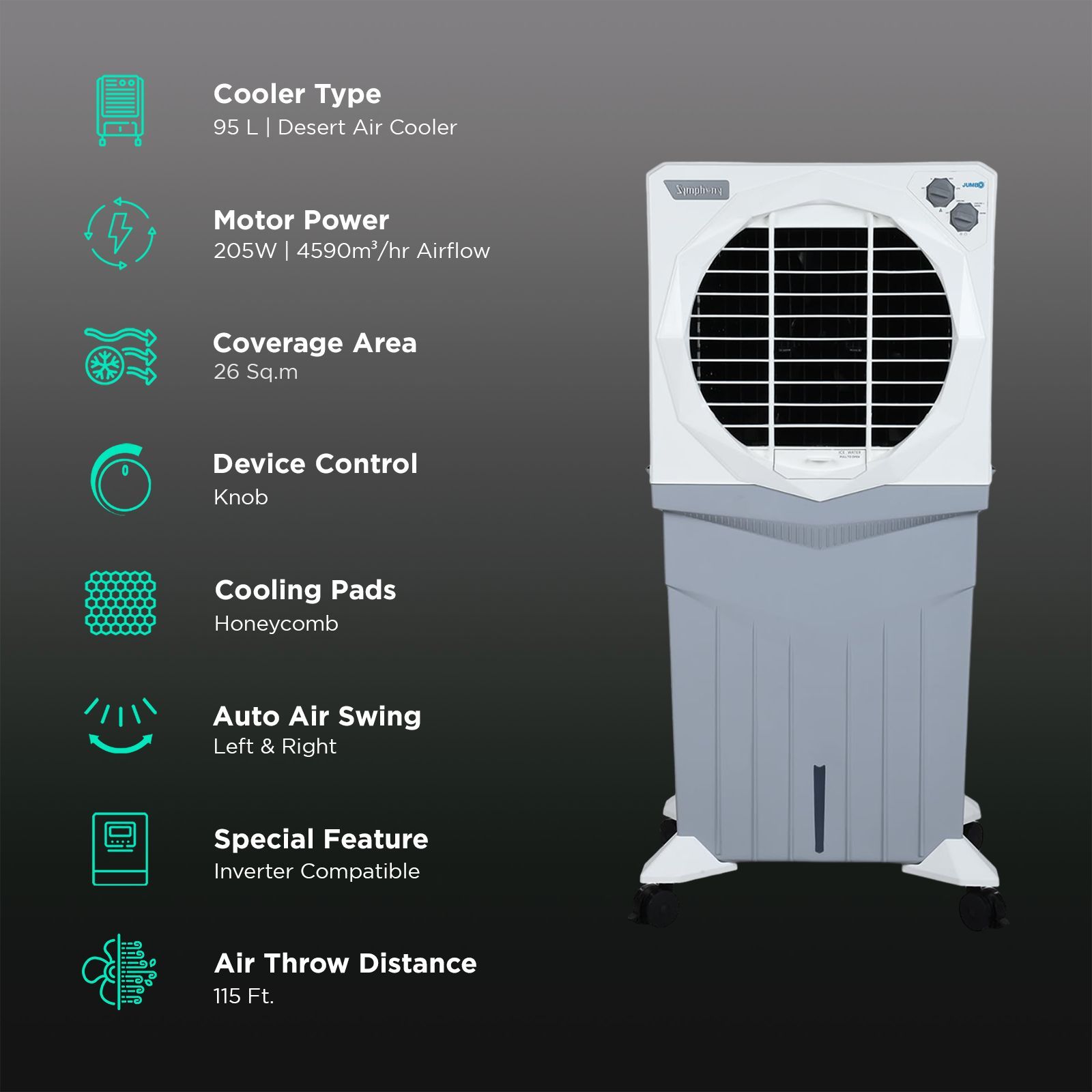 Symphony Jumbo 95XL+ 95 Litres Desert Air Cooler with CFD Technology (Whisper-Quiet Operation, White) Symphony Jumbo 95XL+ 95 Litres Desert Air Cooler with CFD Technology (Whisper-Quiet Operation, White)_3