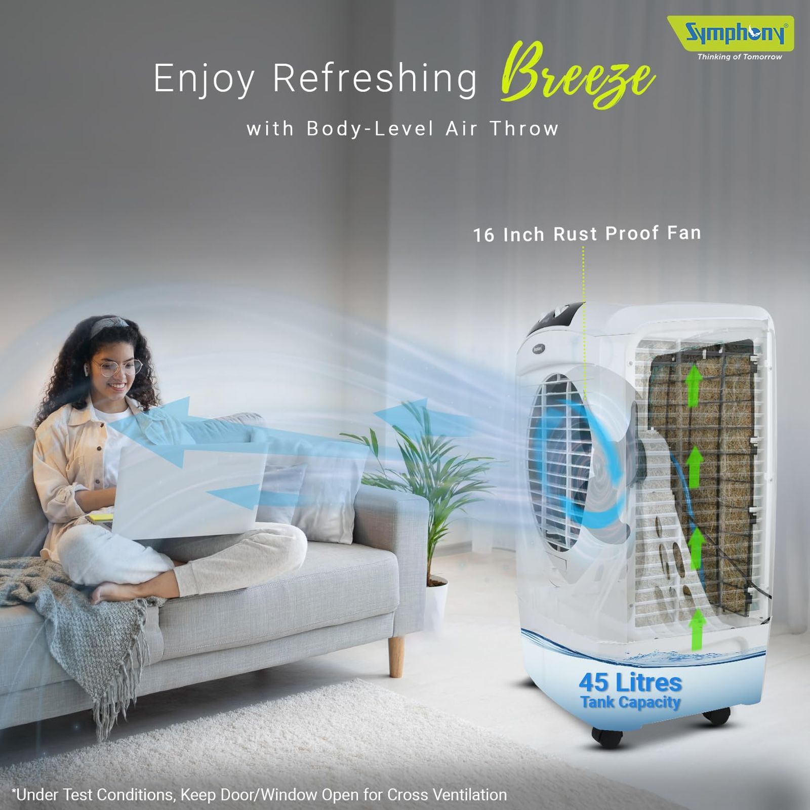 Symphony Sumo 45 Litres Desert Air Cooler with 360 Degree Castor Wheels (Cool Flow Dispenser, White)_7