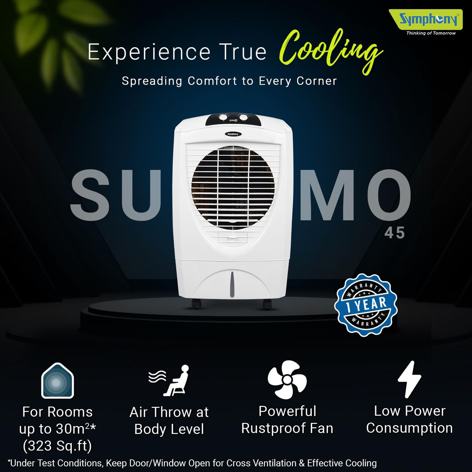 Symphony Sumo 45 Litres Desert Air Cooler with 360 Degree Castor Wheels (Cool Flow Dispenser, White)_10