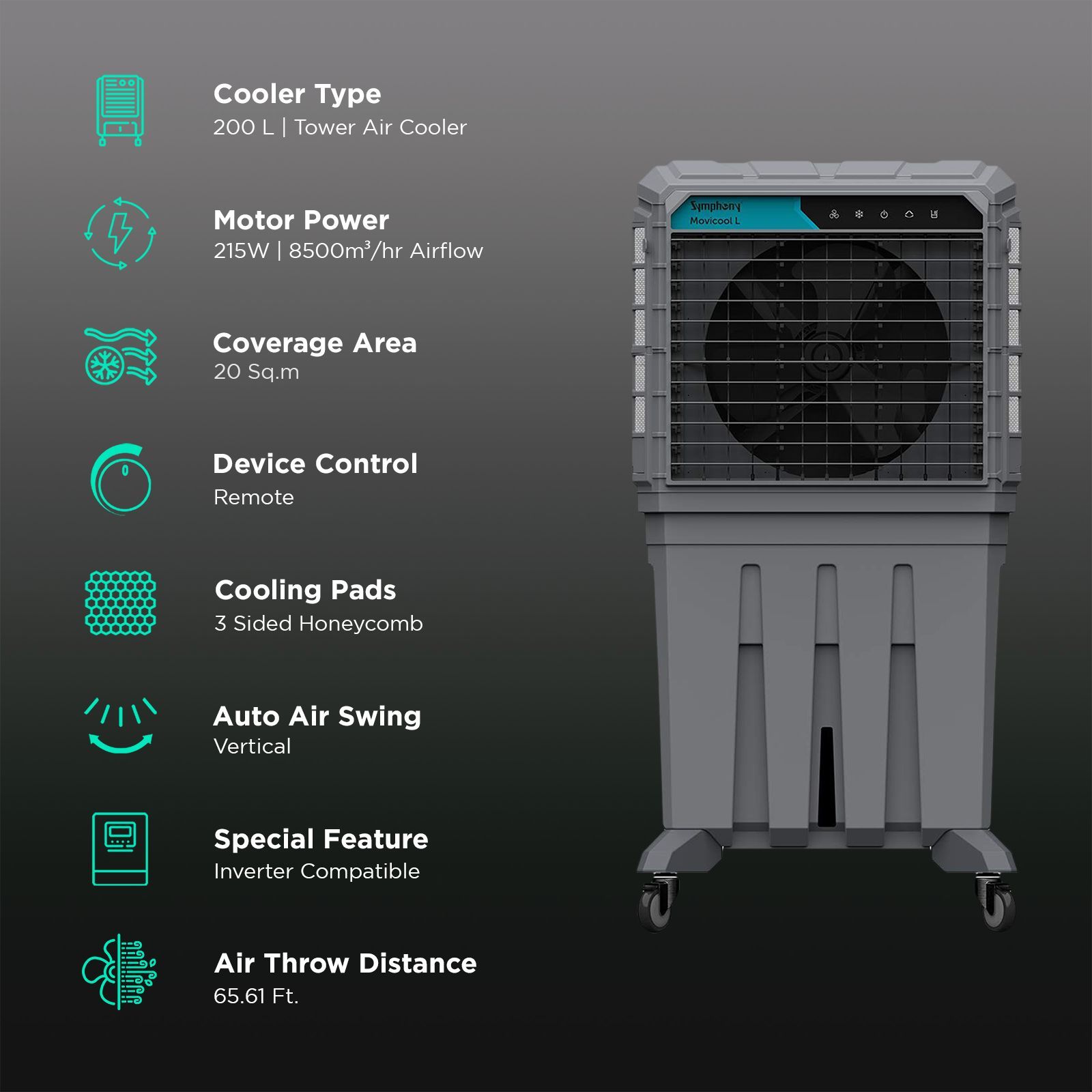 Symphony Movicool L 200i 200 Litres Commercial Air Cooler with Multi-Function Remote (Dust Filter, Grey) Symphony Movicool L 200i 200 Litres Commercial Air Cooler with Multi-Function Remote (Dust Filter, Grey)_3