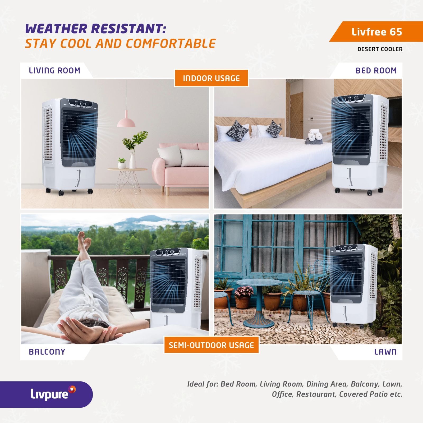 Livpure Livfree 65 Litres Desert Air Cooler with 4 Way Louver Movement (Thermal Overload Protection, White & Grey)_7