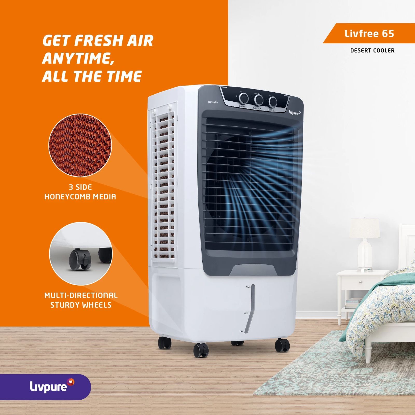 Livpure Livfree 65 Litres Desert Air Cooler with 4 Way Louver Movement (Thermal Overload Protection, White & Grey)_8