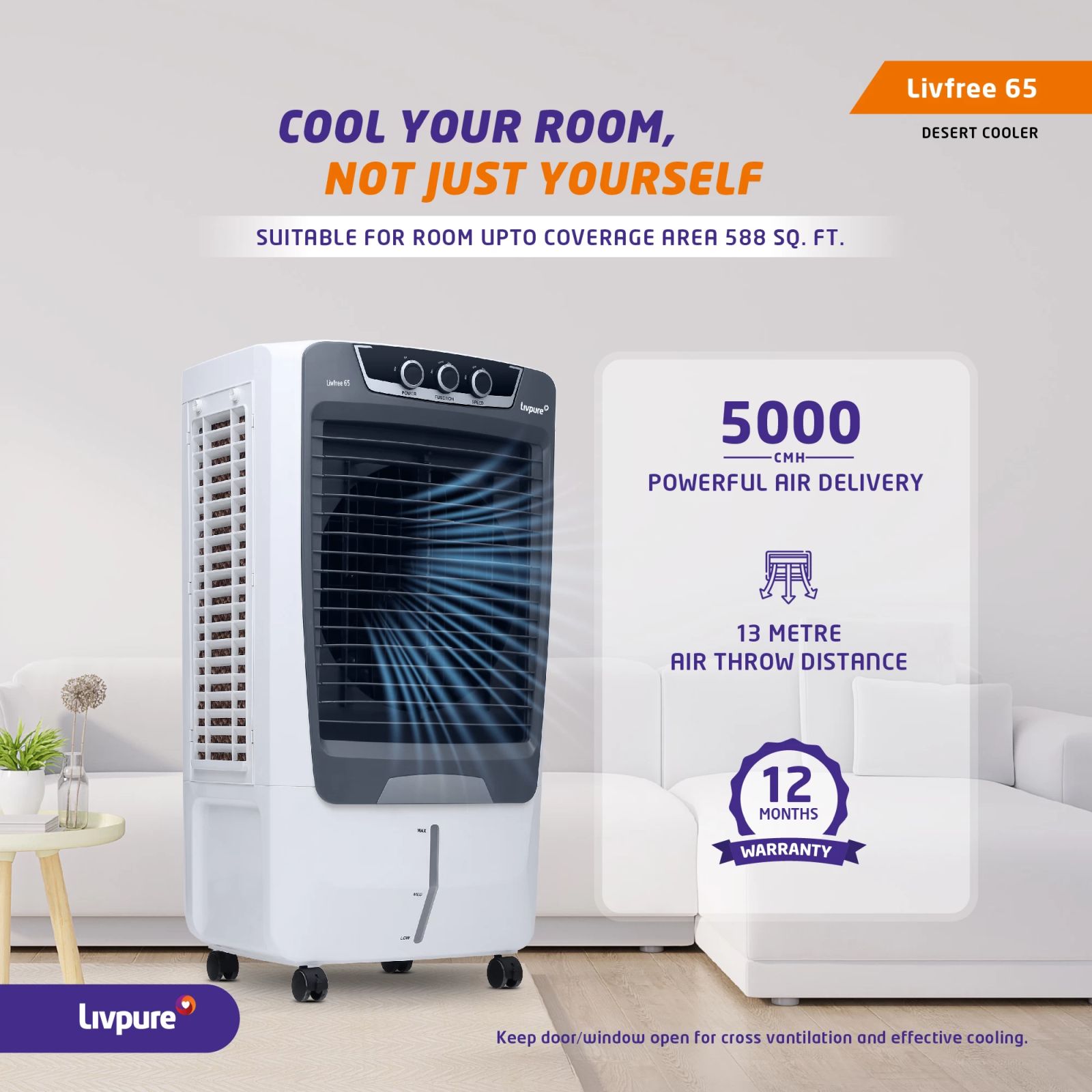 Livpure Livfree 65 Litres Desert Air Cooler with 4 Way Louver Movement (Thermal Overload Protection, White & Grey)_13