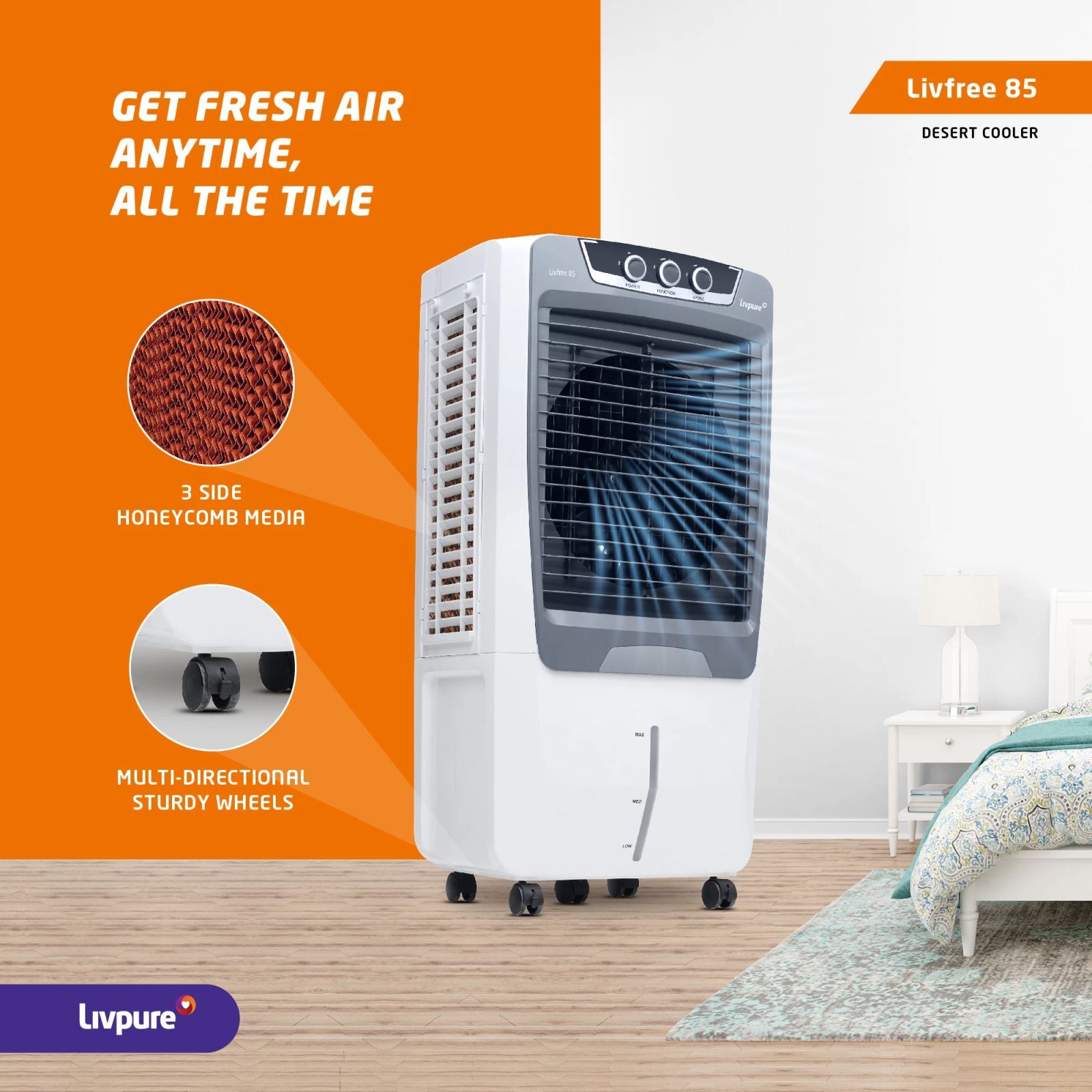 Livpure Livfree 85 Litres Desert Air Cooler with Inverter Compatible (Thermal Overload Protection, White & Grey)_7