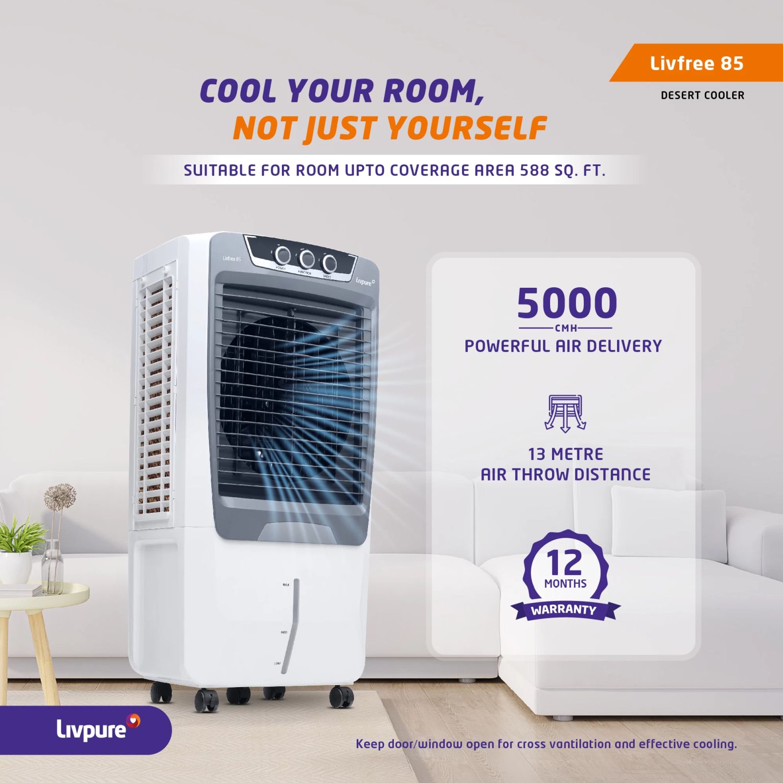 Livpure Livfree 85 Litres Desert Air Cooler with Inverter Compatible (Thermal Overload Protection, White & Grey)_10