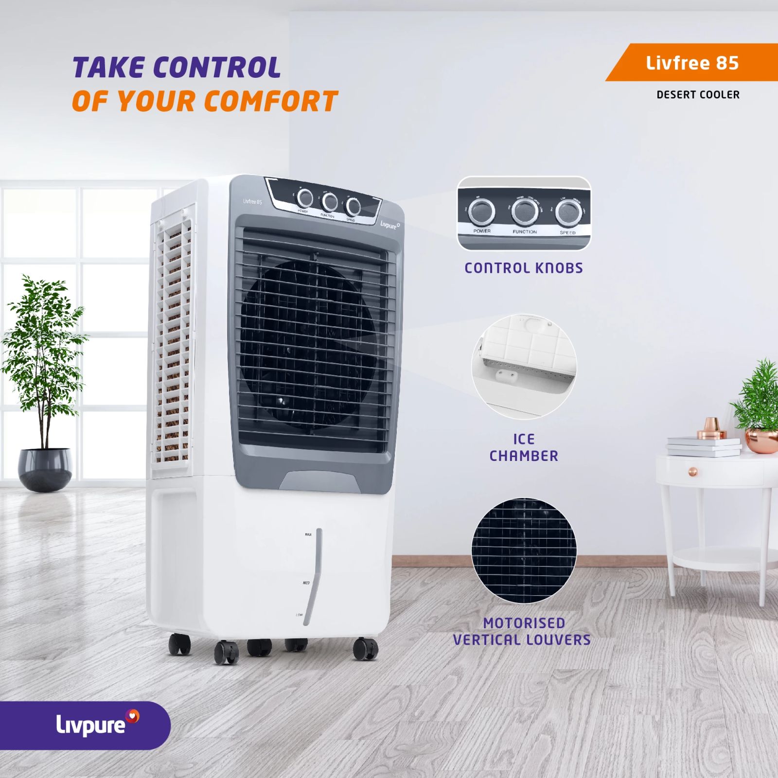 Livpure Livfree 85 Litres Desert Air Cooler with Inverter Compatible (Thermal Overload Protection, White & Grey)_11