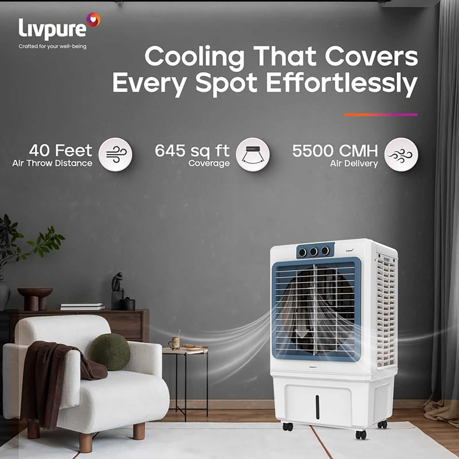 Livpure Ice Blast 115 Litres Desert Air Cooler with Temperature Overload Protection (Inverter Compatible, White & Blue)_10