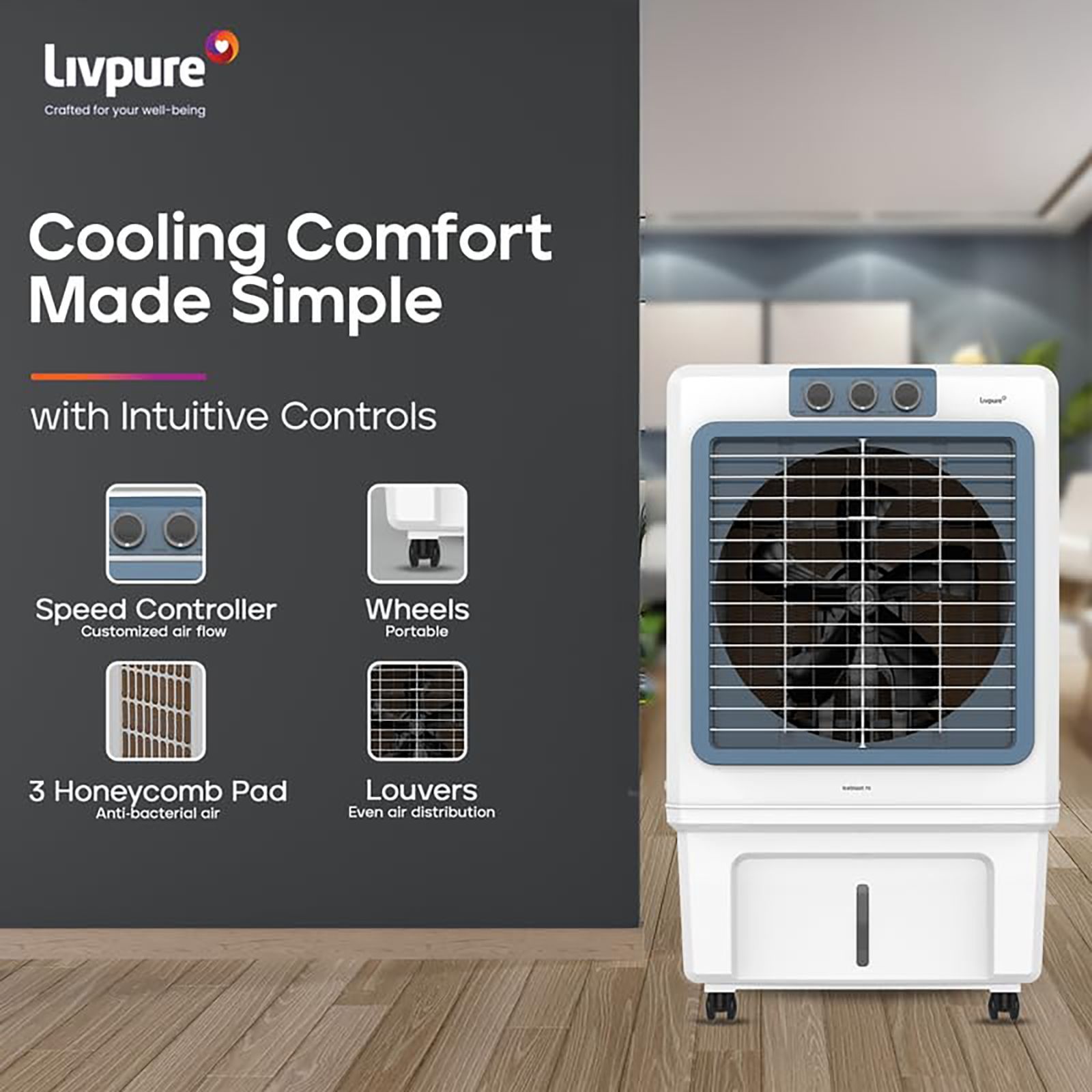 Livpure Ice Blast 115 Litres Desert Air Cooler with Temperature Overload Protection (Inverter Compatible, White & Blue)_12