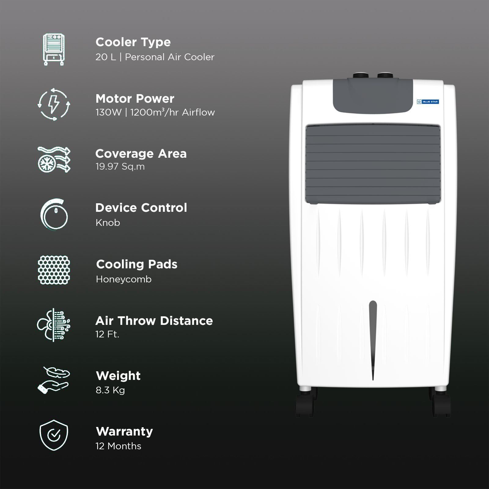Blue Star ASTRA 20 Litres Personal Air Cooler with Anti-Microbial Property (Cross Drift Technology, White & Dark Grey)_3