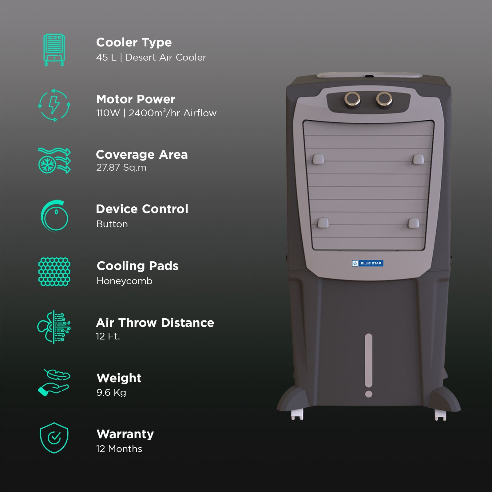 Blue Star AURA NEO 45 Litres Desert Air Cooler with Anti-Microbial Property (Thermal Overload Protection, Grey)_3