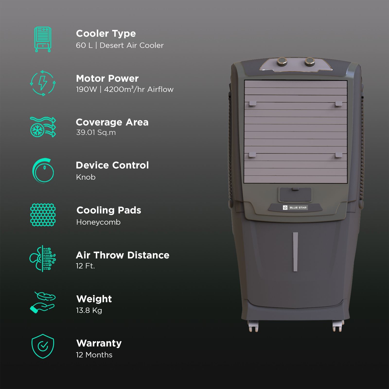 Blue Star AURA NEO 60 Litres Desert Air Cooler with Anti-Microbial Property (Thermal Overload Protection, Grey)_3