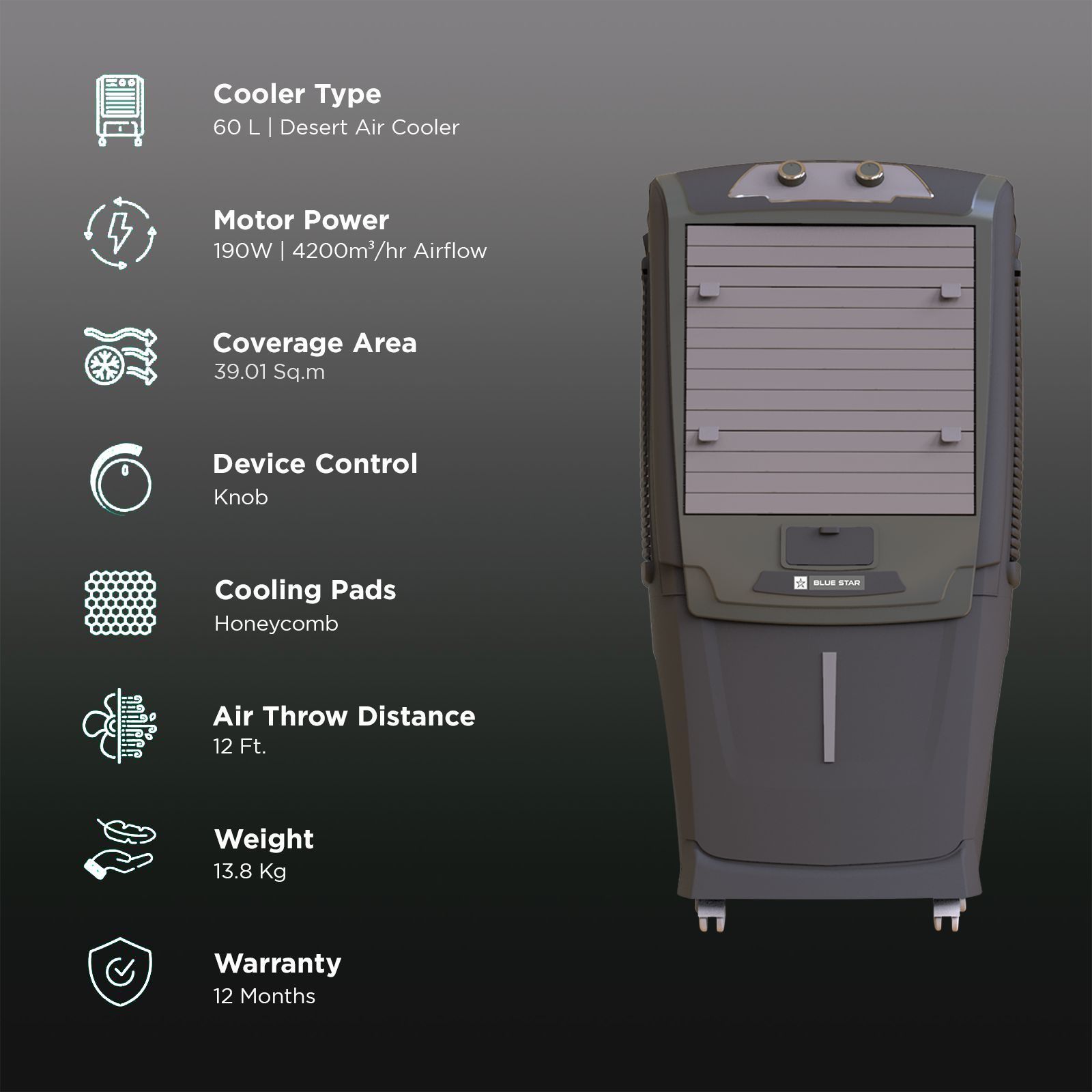Blue Star AURA NEO 60 Litres Desert Air Cooler with Anti-Microbial Property (Thermal Overload Protection, Grey)_3