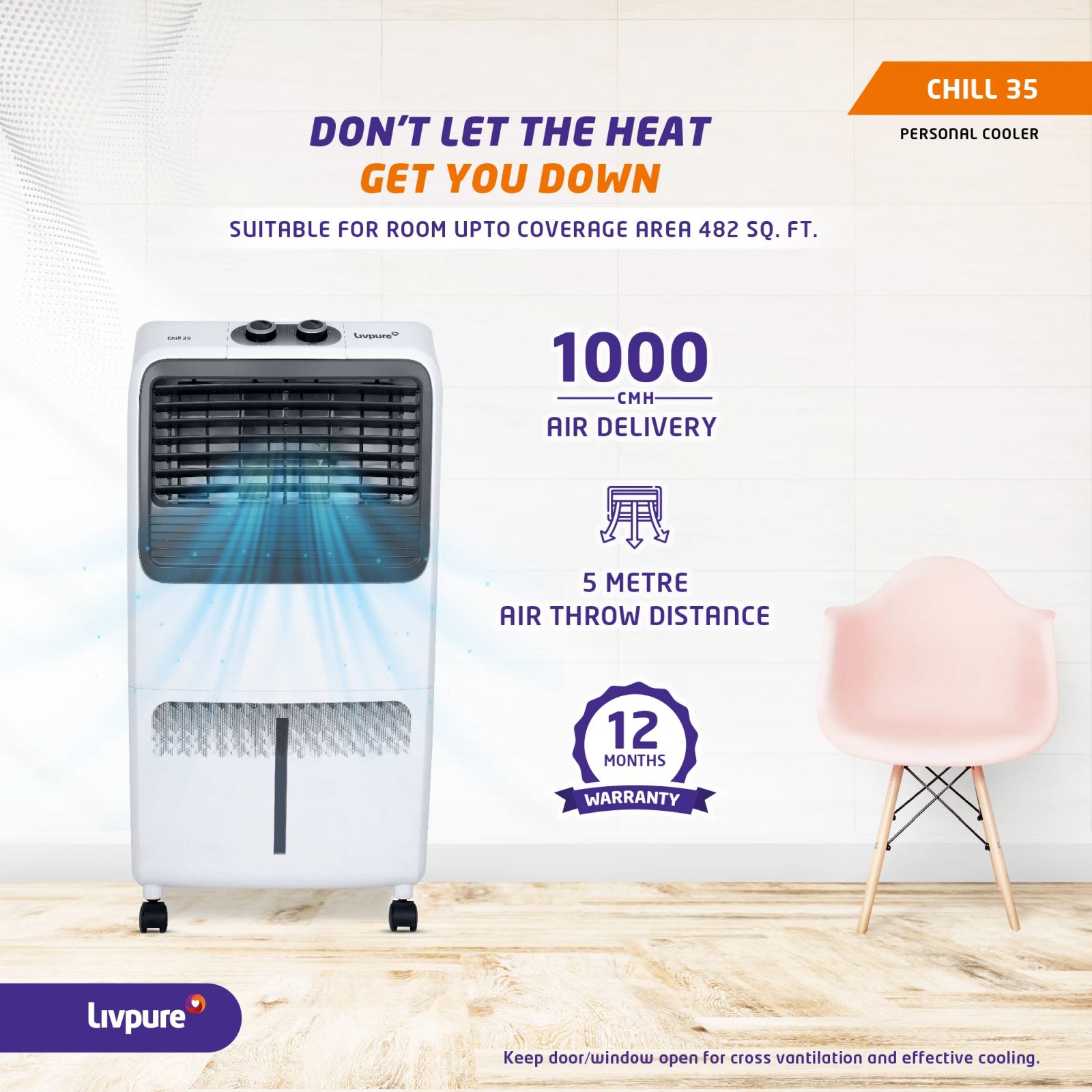 Livpure Chill 35 Litres Personal Air Cooler with Ice Chamber (Thermal Overload Protection, Grey & White)_17