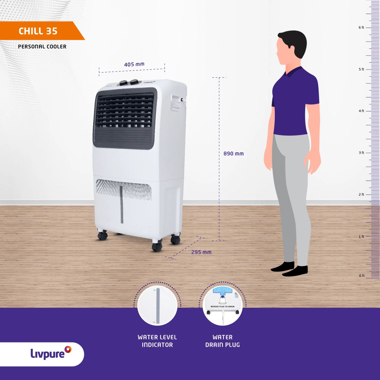 Livpure Chill 35 Litres Personal Air Cooler with Ice Chamber (Thermal Overload Protection, Grey & White)_9