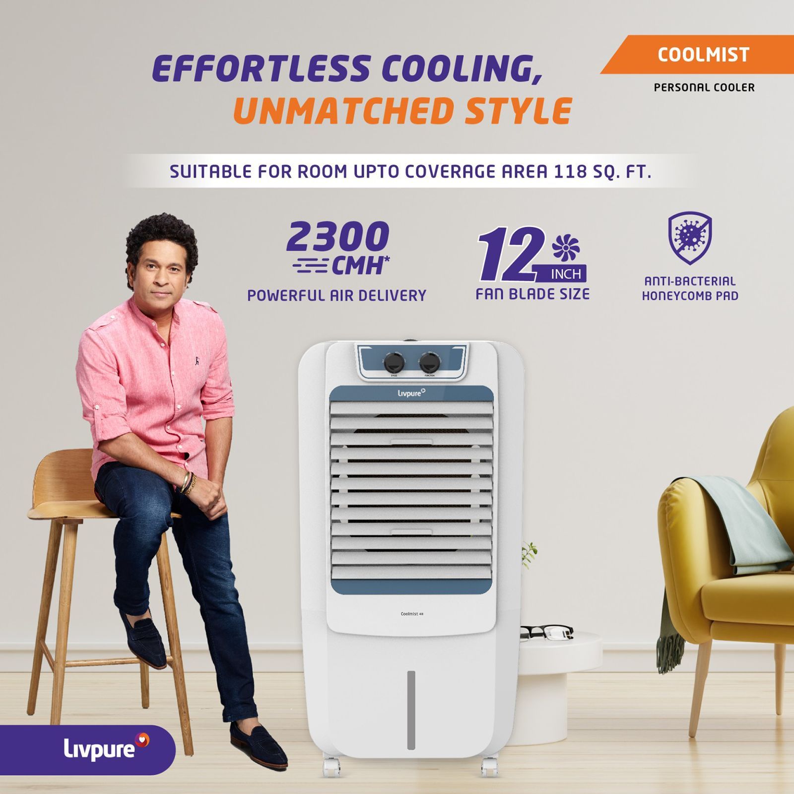 Livpure Coolmist 48 Litres Personal Air Cooler with Inverter Compatible (Thermal Overload Protection, White & Blue)_10