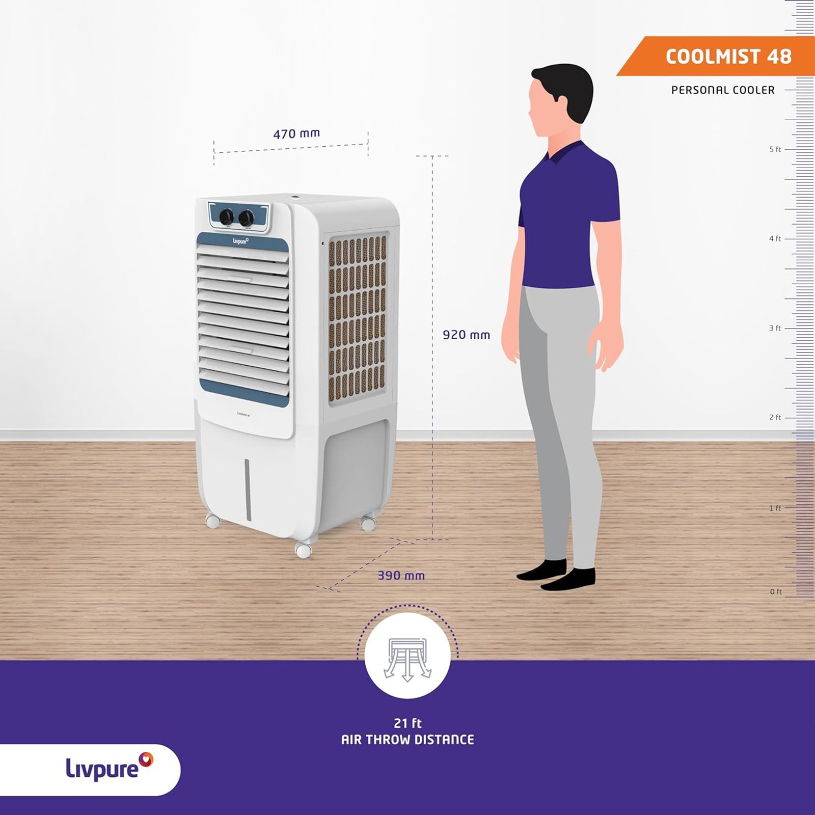 Livpure Coolmist 48 Litres Personal Air Cooler with Inverter Compatible (Thermal Overload Protection, White & Blue)_15