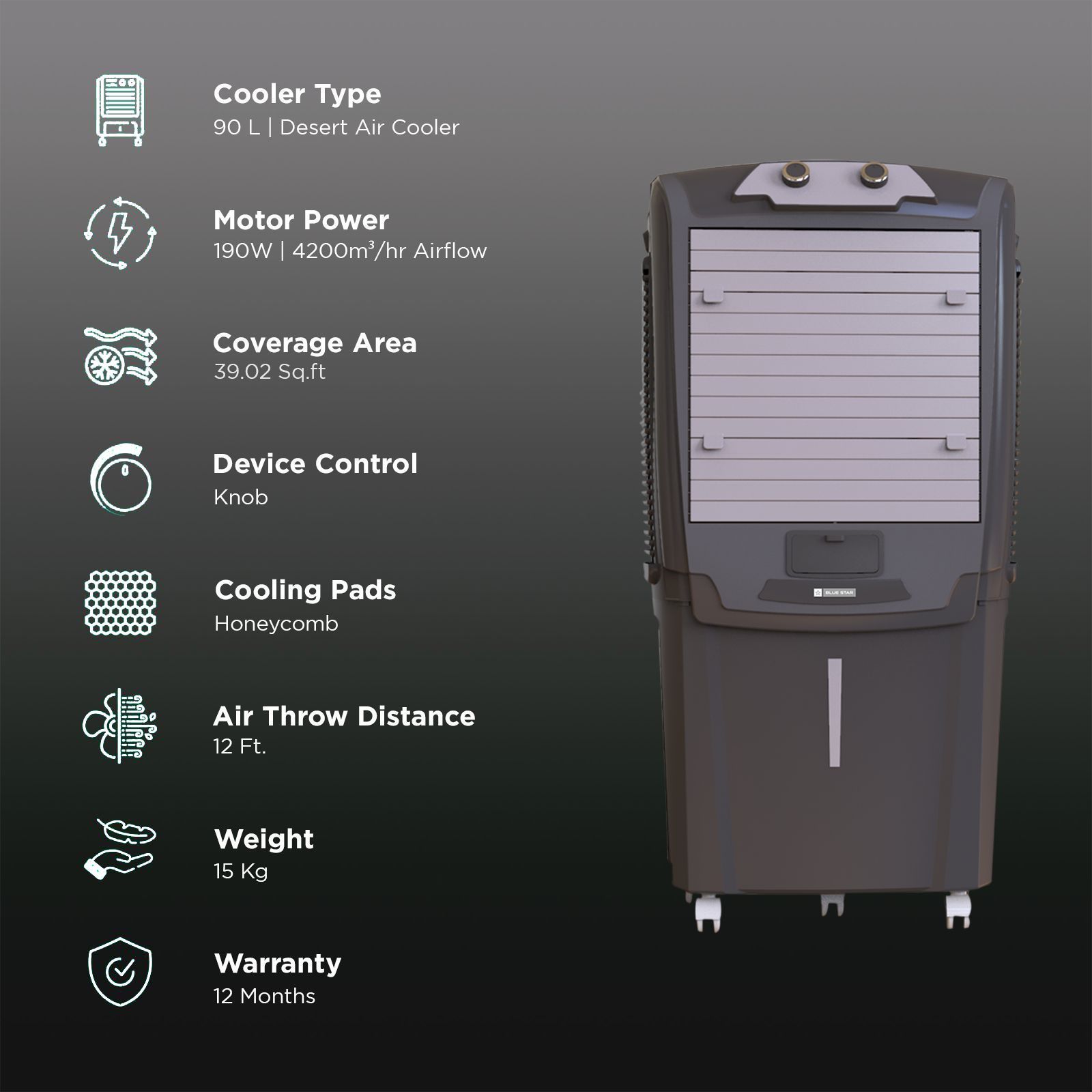 Blue Star AURA NEO 90 Litres Desert Air Cooler with Anti-Microbial Property (Thermal Overload Protection, White & Cool Grey)_3