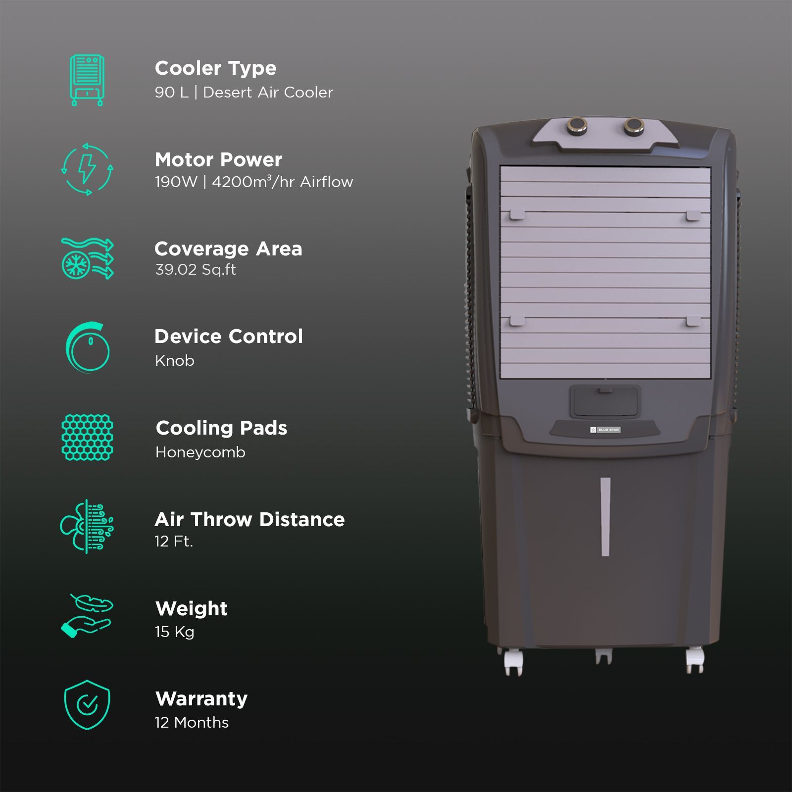 Blue Star AURA NEO 90 Litres Desert Air Cooler with Anti-Microbial Property (Thermal Overload Protection, White & Cool Grey) Blue Star AURA NEO 90 Litres Desert Air Cooler with Anti-Microbial Property (Thermal Overload Protection, White & Cool Grey)_3