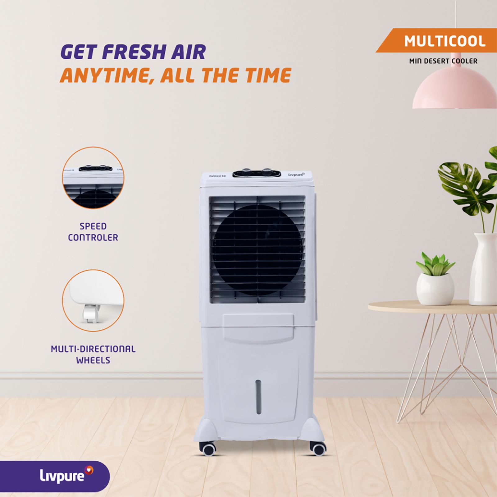 Livpure Multicool 60 Litres Mini Desert Air Cooler with Inverter Compatible (Thermal Overload Protection, White & Grey)_9