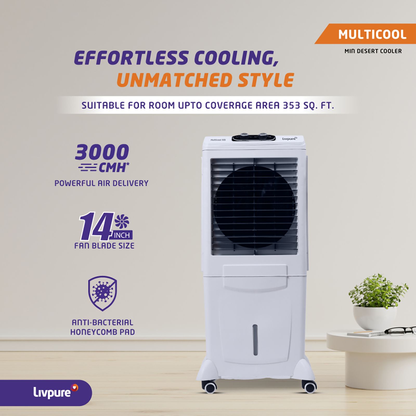 Livpure Multicool 60 Litres Mini Desert Air Cooler with Inverter Compatible (Thermal Overload Protection, White & Grey)_13