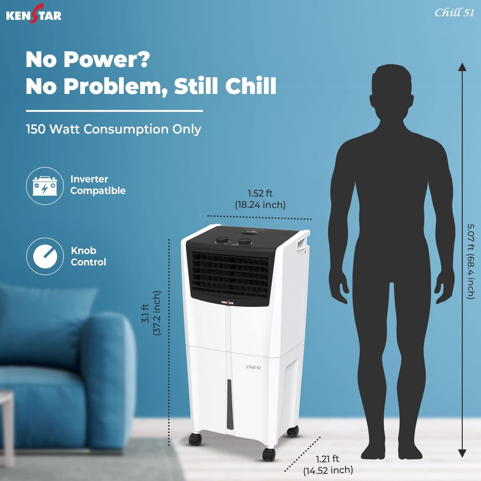 KENSTAR CHILL HC 51 Litres Personal Air Cooler with Quadraflow Technology (Inverter Compatible, Black & White) KENSTAR CHILL HC 51 Litres Personal Air Cooler with Quadraflow Technology (Inverter Compatible, Black & White)_13