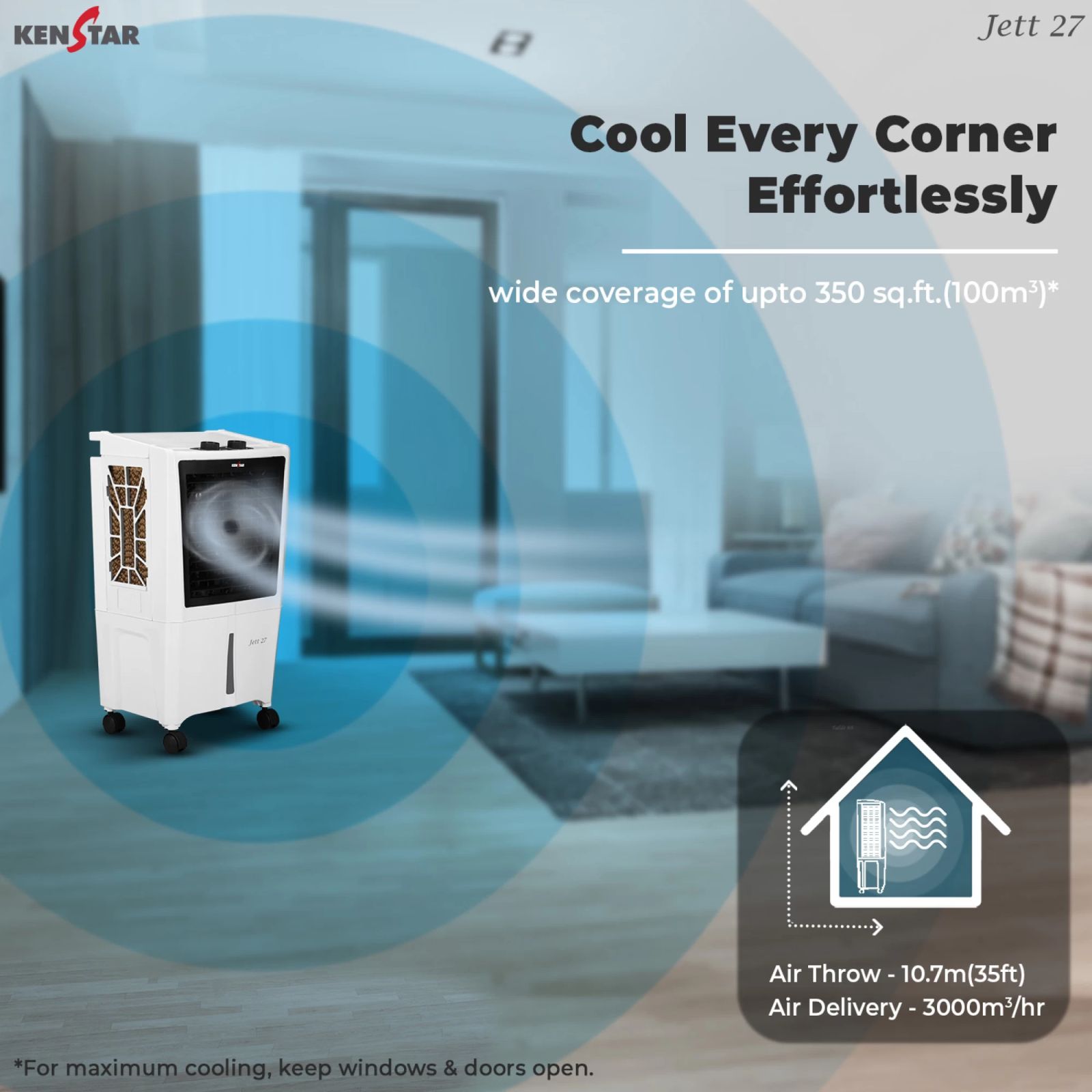 KENSTAR JETT HC 27 Litres Personal Air Cooler with Inverter Compatible (Ice Chamber, White & Black)_7