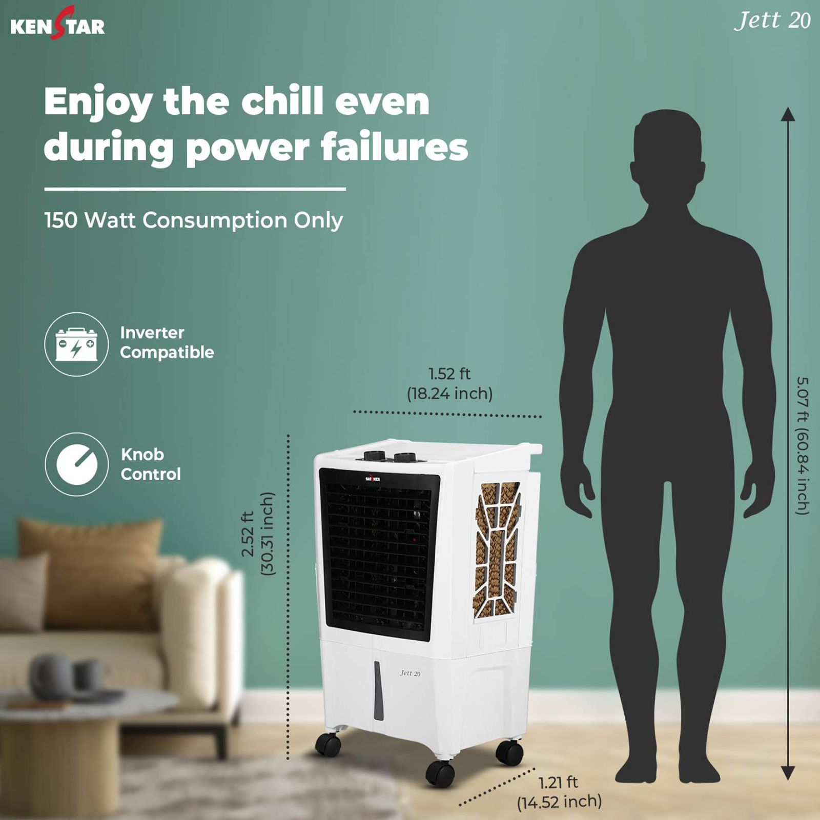 KENSTAR JETT HC 27 Litres Personal Air Cooler with Inverter Compatible (Ice Chamber, White & Black)_10