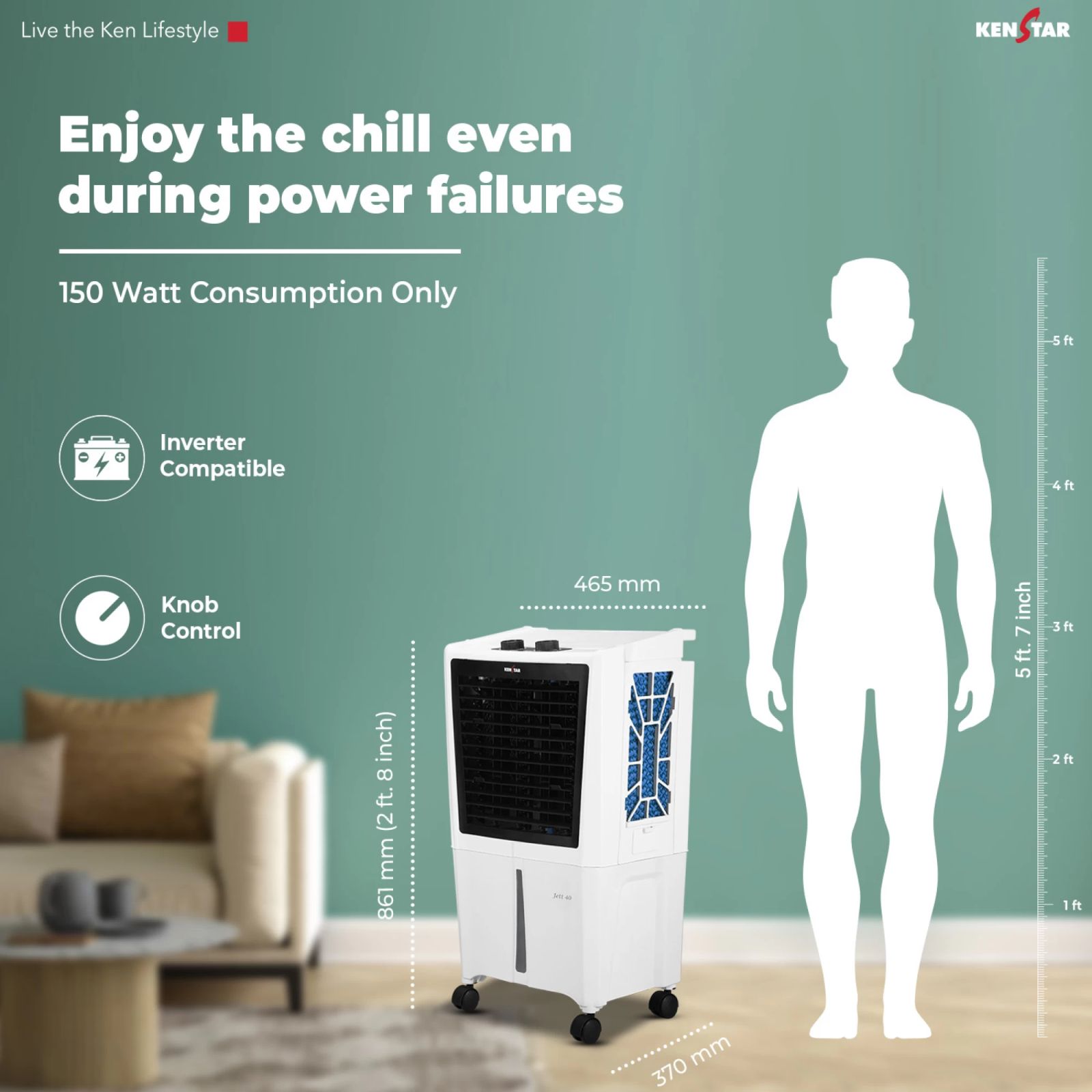 KENSTAR JETT HC 40 Litres Personal Air Cooler with Inverter Compatible (Motorised Louver Movement, White & Black) KENSTAR JETT HC 40 Litres Personal Air Cooler with Inverter Compatible (Motorised Louver Movement, White & Black)_12