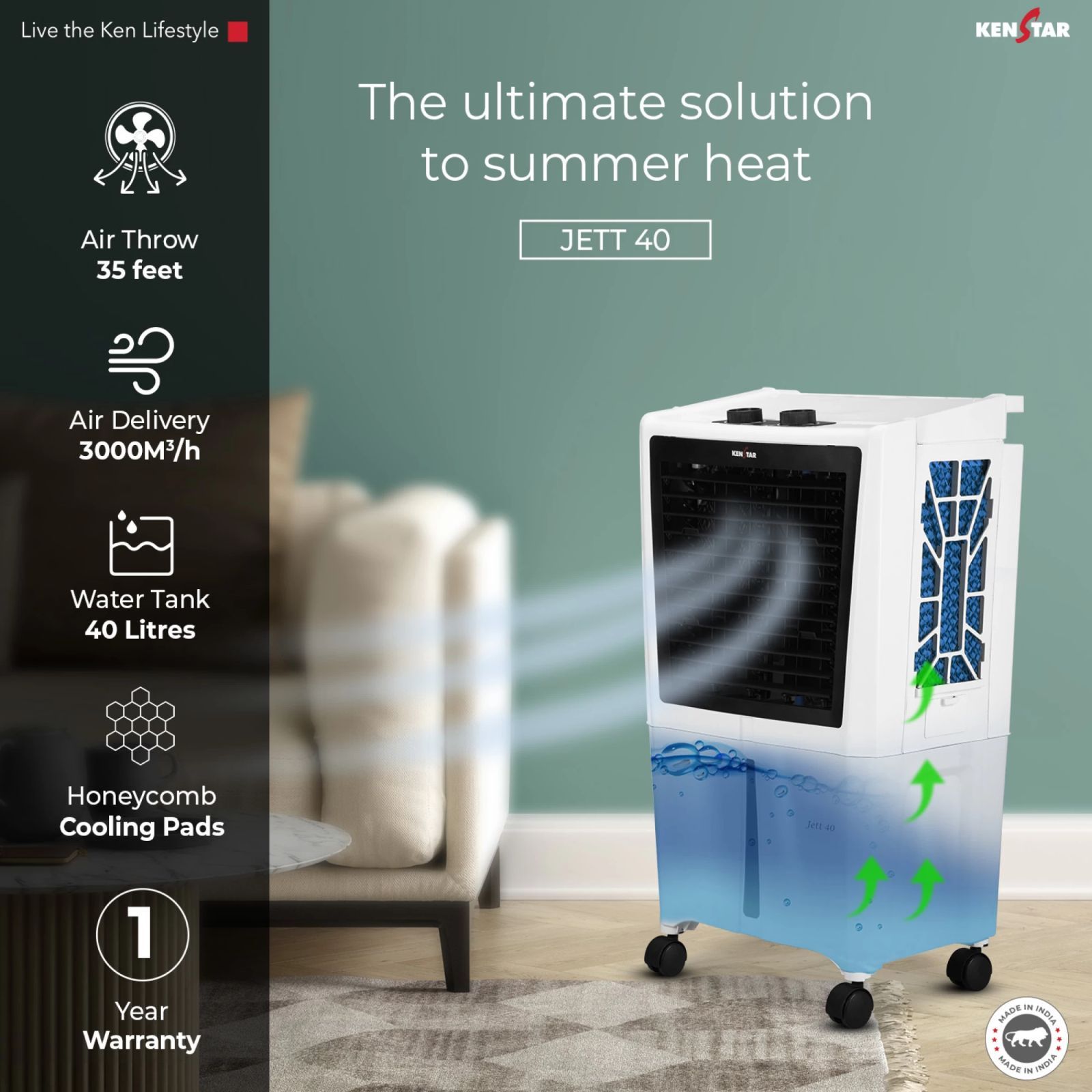 KENSTAR JETT HC 40 Litres Personal Air Cooler with Inverter Compatible (Motorised Louver Movement, White & Black) KENSTAR JETT HC 40 Litres Personal Air Cooler with Inverter Compatible (Motorised Louver Movement, White & Black)_13