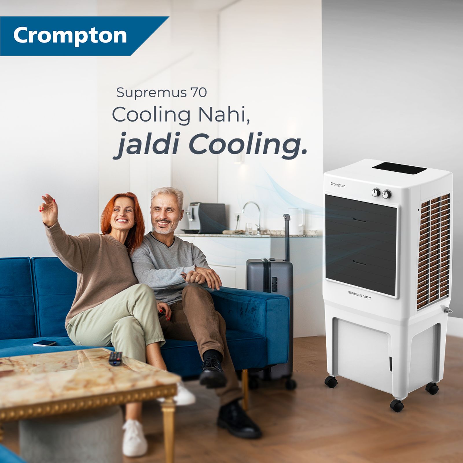 Crompton Supremus 70 Litres Desert Air Cooler with Double Ball Bearing (4 Way Air Deflection, White & Black)_5