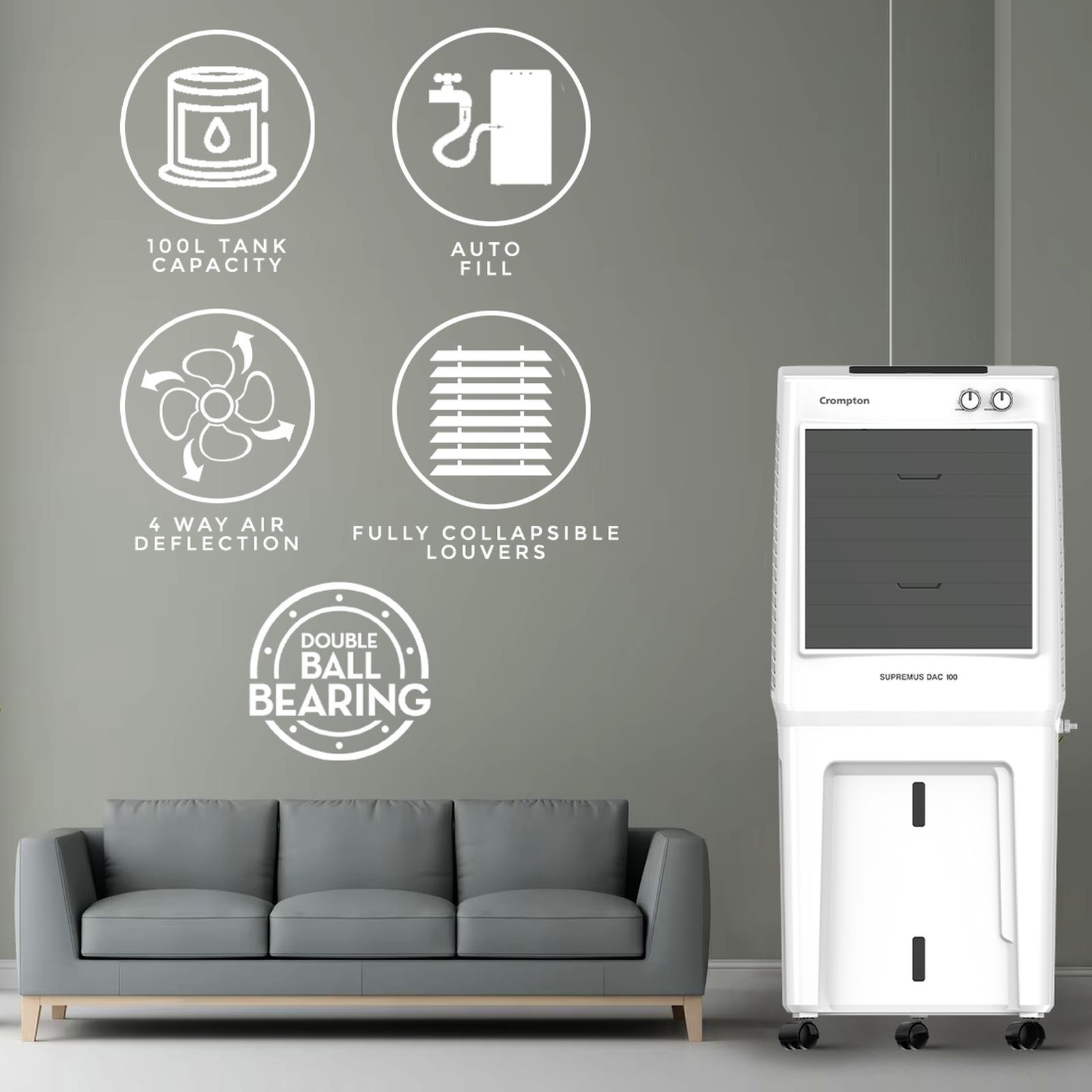 Crompton Supremus 100 Litres Desert Air Cooler (Honeycomb Pads, ACGC-SUPREMUS100, White and Black) Crompton Supremus 100 Litres Desert Air Cooler (Honeycomb Pads, ACGC-SUPREMUS100, White and Black)_5