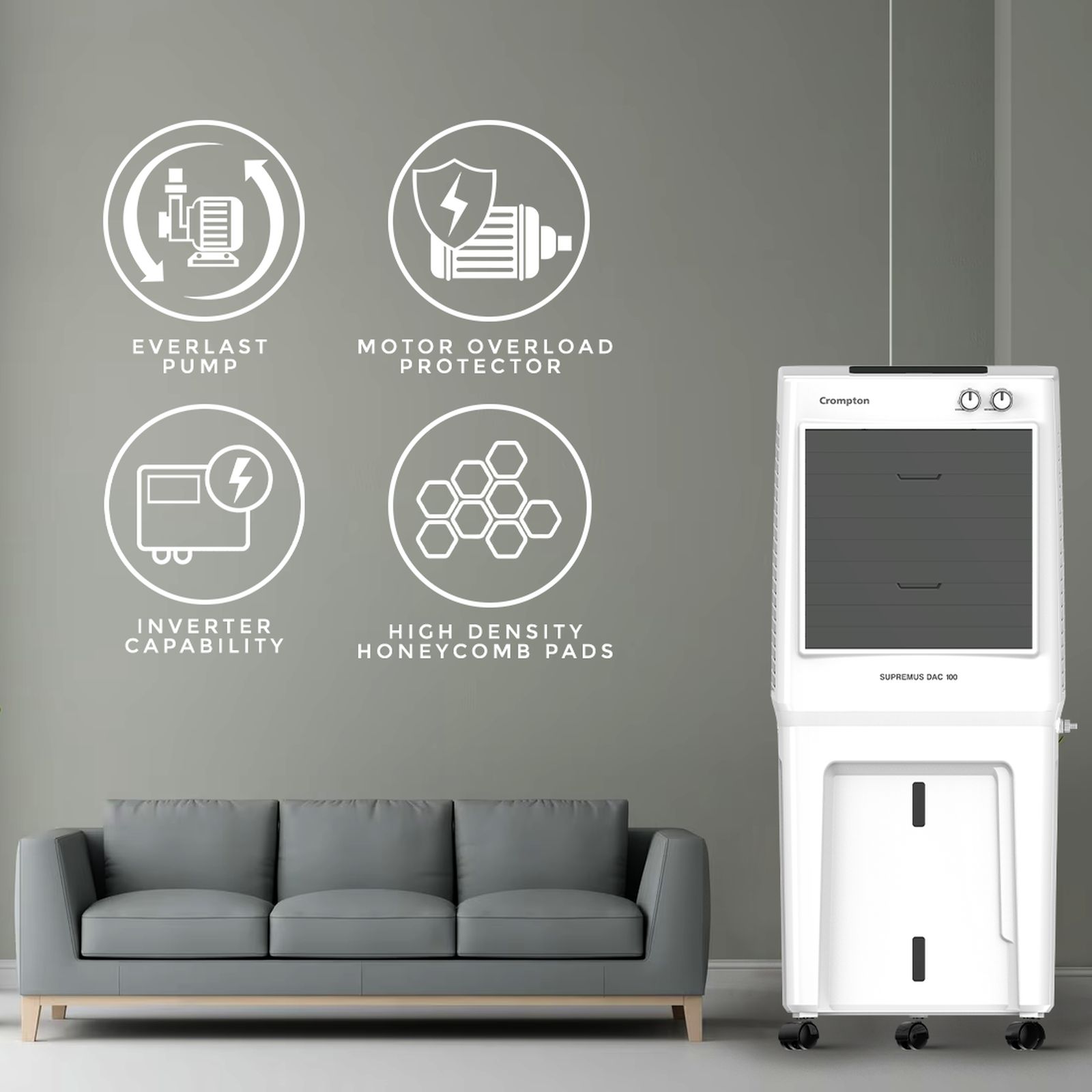 Crompton Supremus 100 Litres Desert Air Cooler (Honeycomb Pads, ACGC-SUPREMUS100, White and Black) Crompton Supremus 100 Litres Desert Air Cooler (Honeycomb Pads, ACGC-SUPREMUS100, White and Black)_4