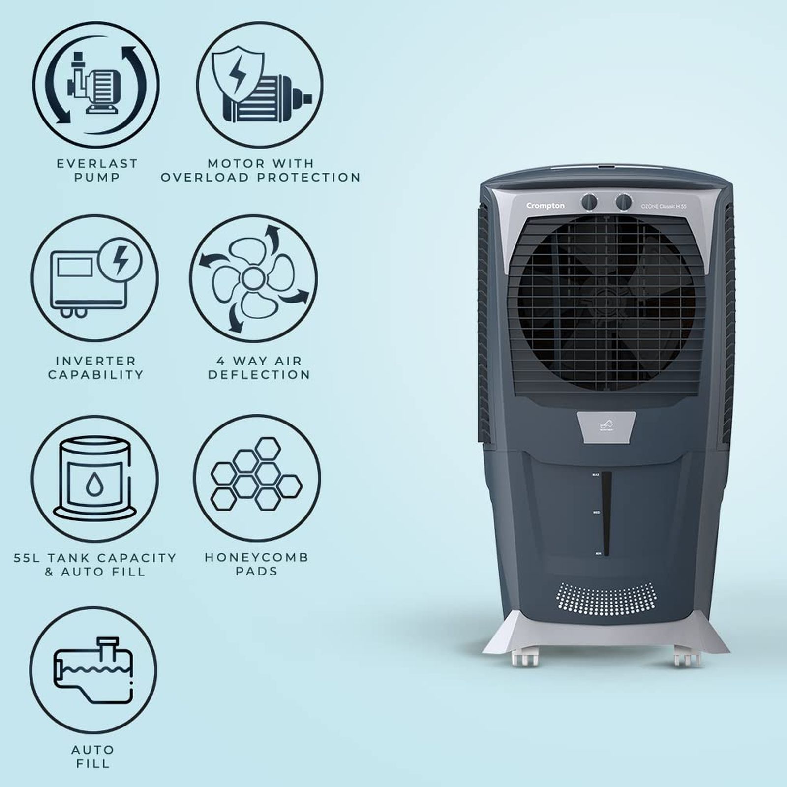 Crompton Ozone Classic H 55 Litres Desert Air Cooler with Overload Protection (Ice Chamber, Grey & White)_5