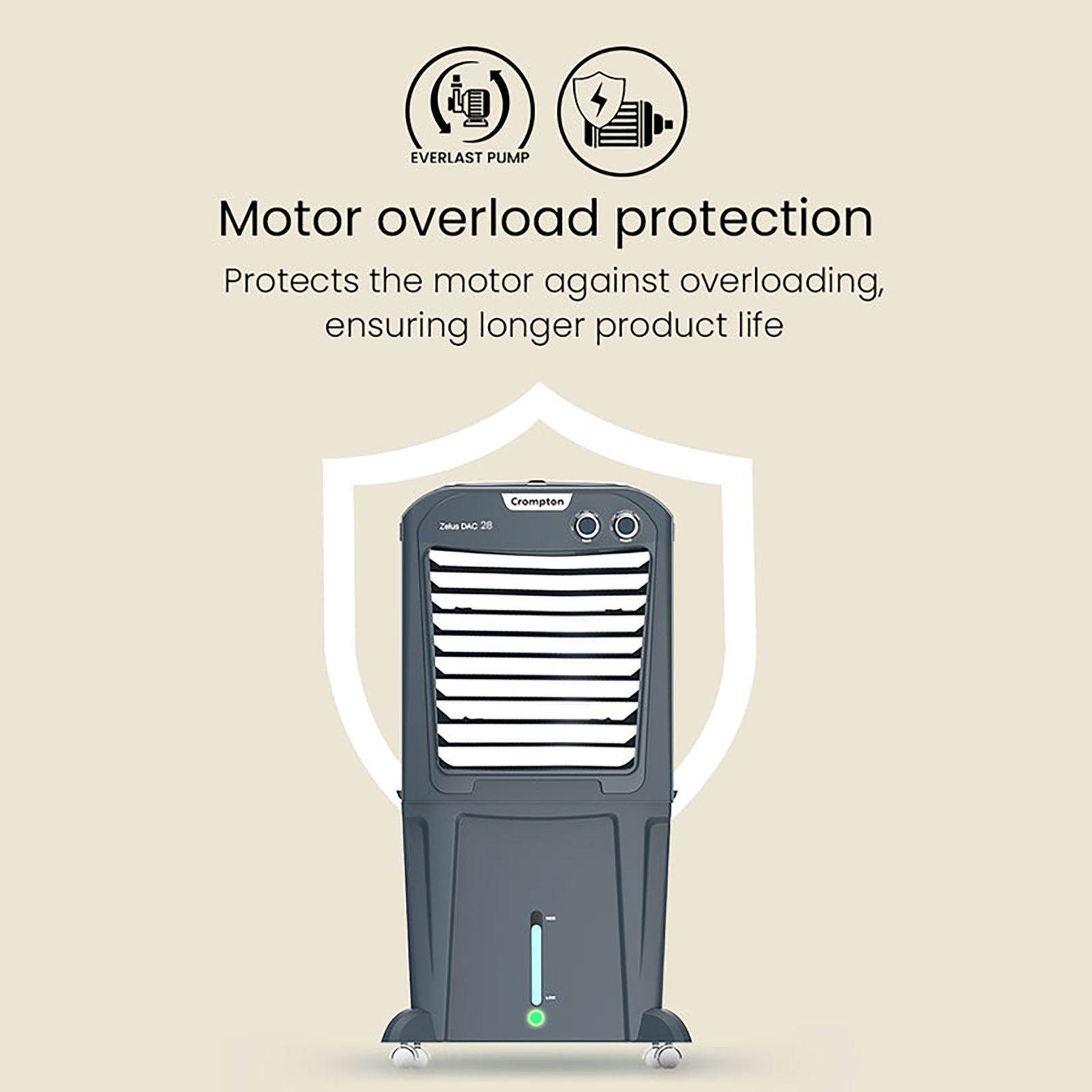 Crompton Zelus DAC 43 Litres Mini Desert Air Cooler with Everlast Pump (4-Way Air Deflection, Grey)_11