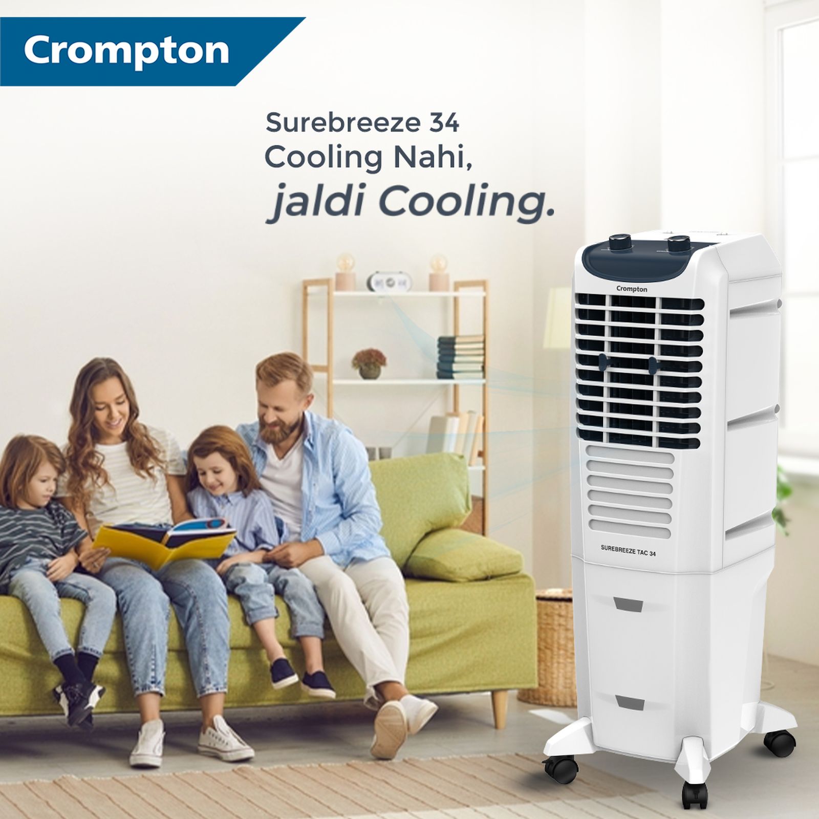 Crompton Surebreeze 34 Litres Tower Air Cooler with Overload Protection (4 Way Air Deflection, White & Black)_6