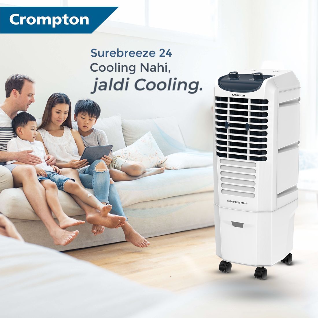 Crompton Surebreeze 24 Litres Tower Air Cooler with Overload Protection (4-Way Air Deflection, White & Black)_5