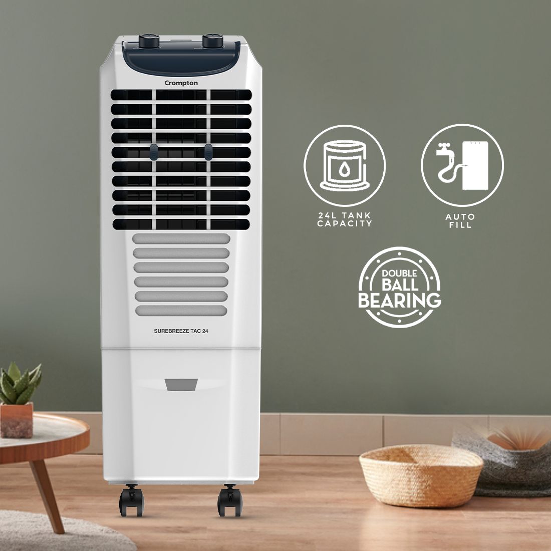 Crompton Surebreeze 24 Litres Tower Air Cooler with Overload Protection (4-Way Air Deflection, White & Black)_9