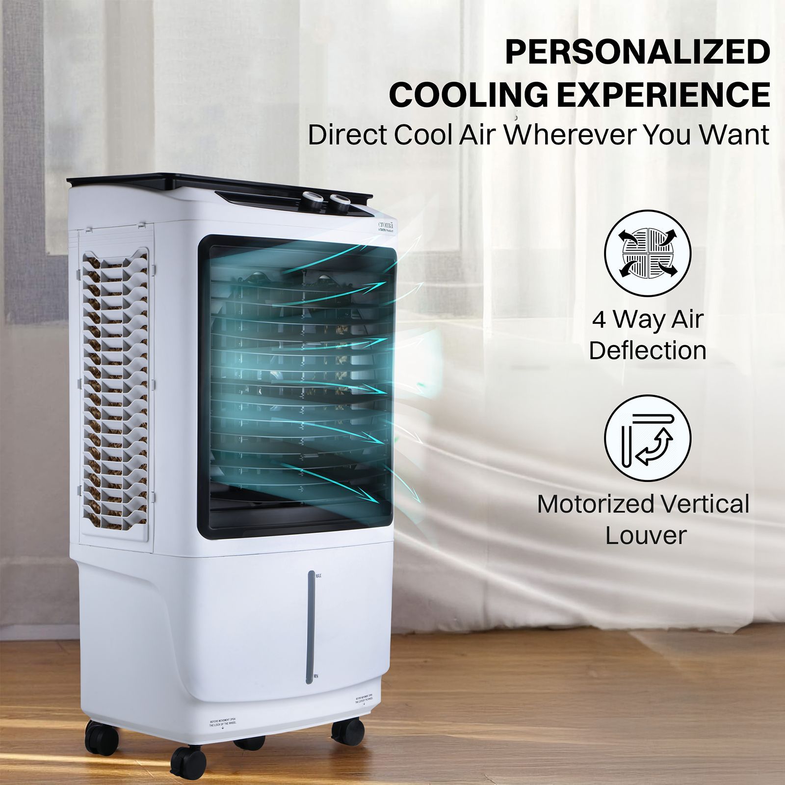 Croma 90 Litres Desert Air Cooler with 4 Way Air Deflection (Inverter Compatible, White)_9