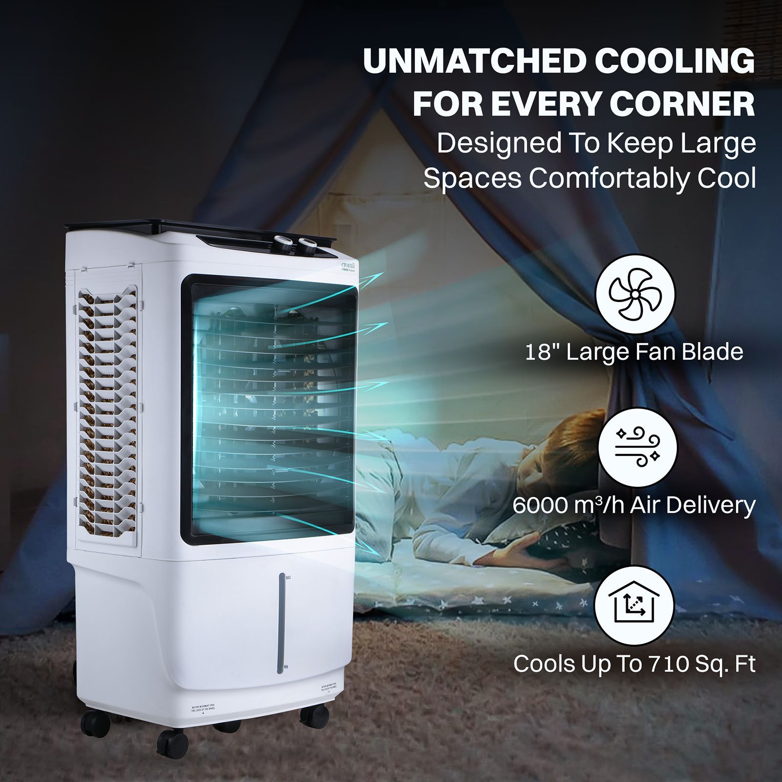 Croma 105 Litres Desert Air Cooler with 4 Way Air Deflection (Inverter Compatible, White)_6