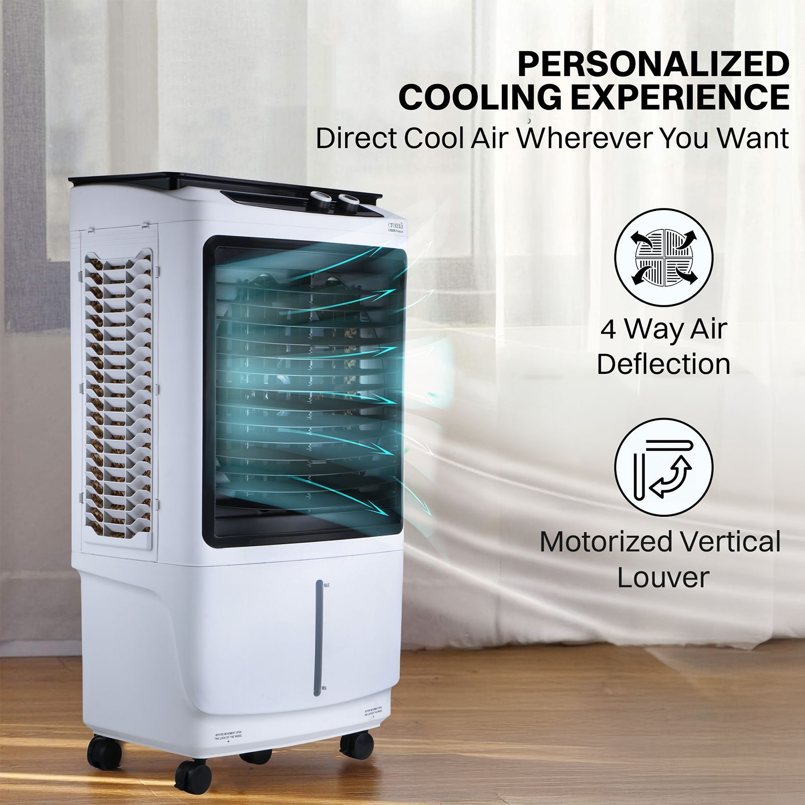 Croma 105 Litres Desert Air Cooler with 4 Way Air Deflection (Inverter Compatible, White)_9