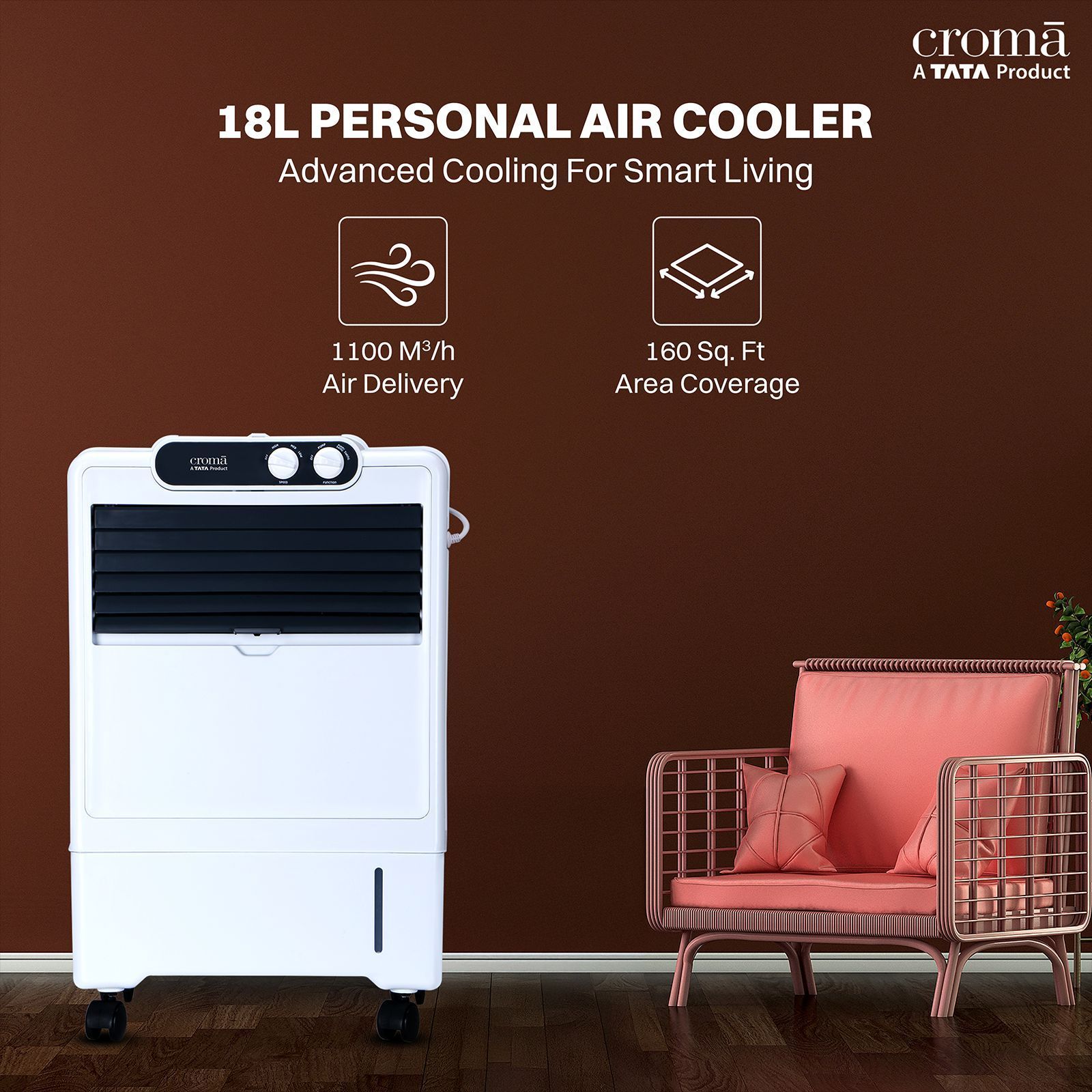 Croma 18 Litres Personal Air Cooler with Inverter Compatible (Anti Bacterial Honey Comb Pads, White)_5