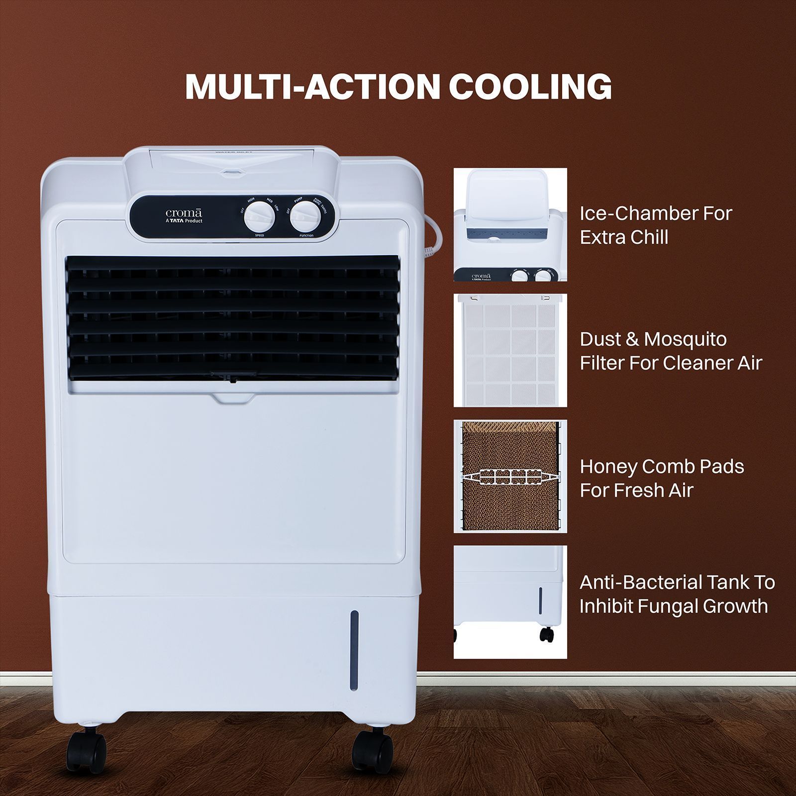 Croma 18 Litres Personal Air Cooler with Inverter Compatible (Anti Bacterial Honey Comb Pads, White)_7