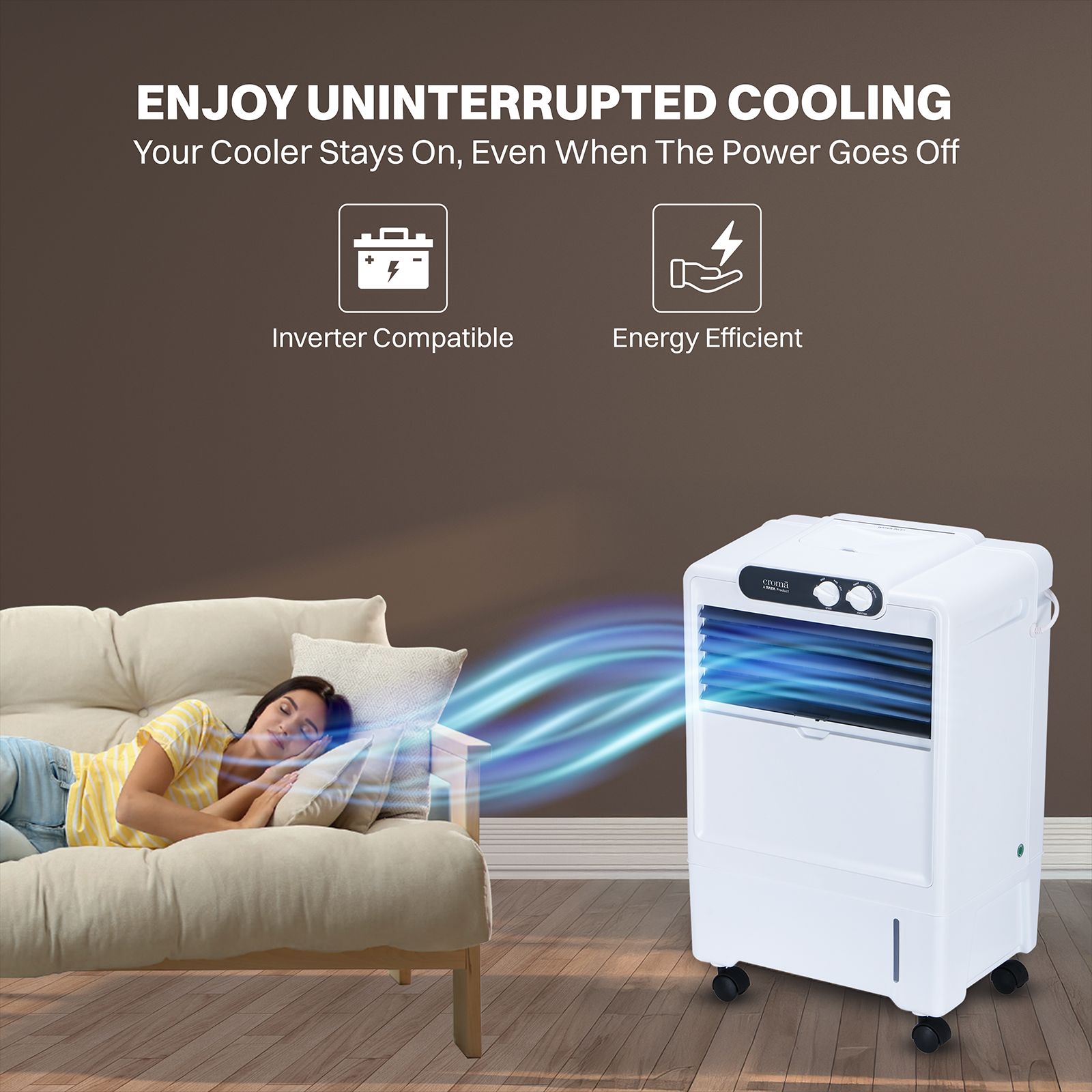 Croma 18 Litres Personal Air Cooler with Inverter Compatible (Anti Bacterial Honey Comb Pads, White)_8