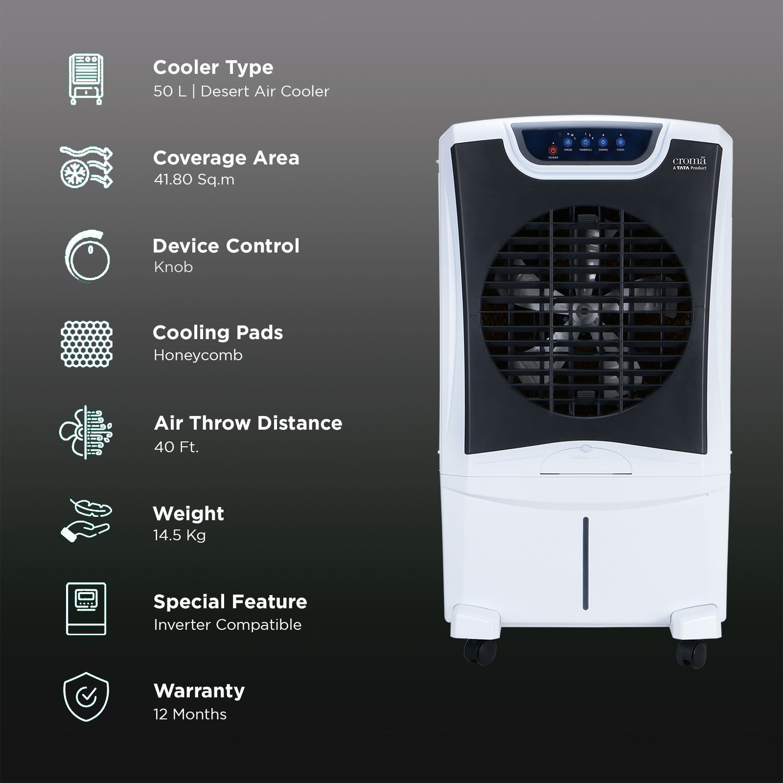 Croma 50 Litres Desert Air Cooler with Remote (Inverter compatibility, White, 2025 model)_3