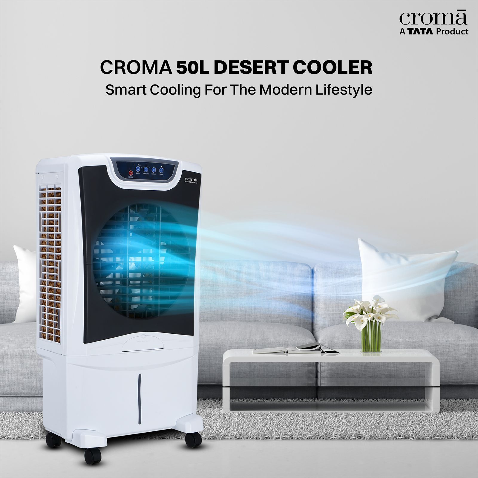 Croma 50 Litres Desert Air Cooler with Remote (Inverter compatibility, White, 2025 model)_6