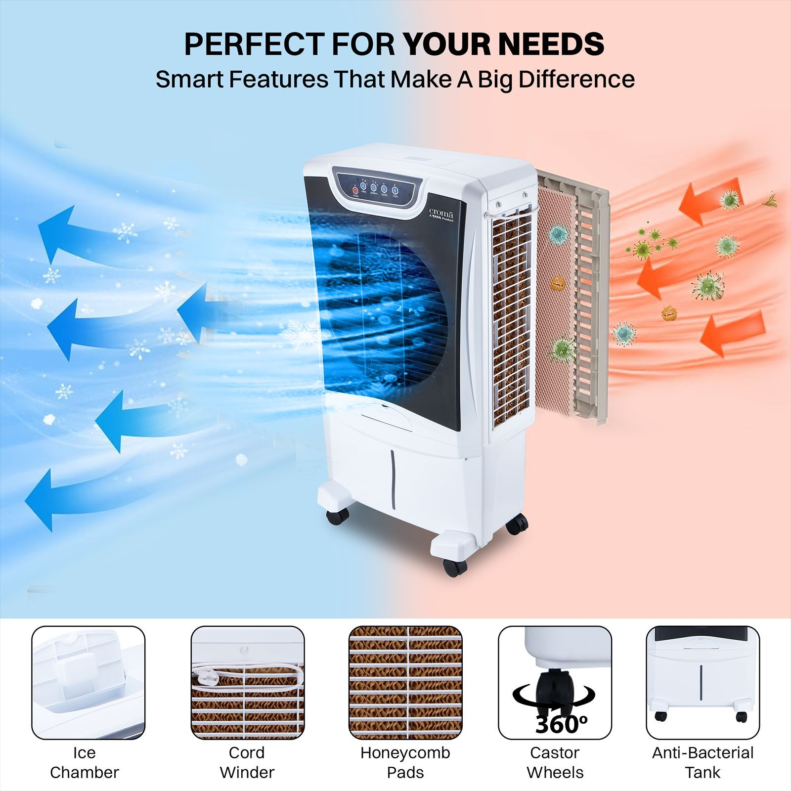 Croma 50 Litres Desert Air Cooler with Remote (Inverter compatibility, White, 2025 model)_10